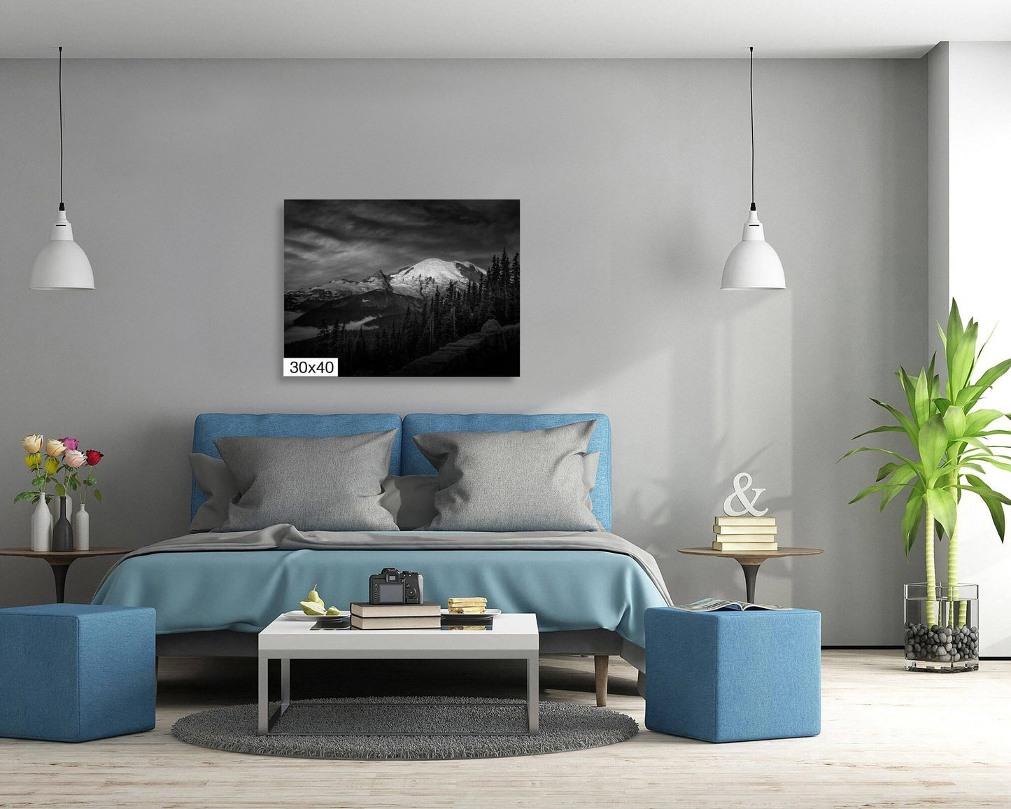 Mt Rainier Sunrise Photo Black and White Print, Mt Rainier National Park, Photography Landscape Canvas Wall Art Print, Washington Landscape - SandyDobbsFineArtPhotography