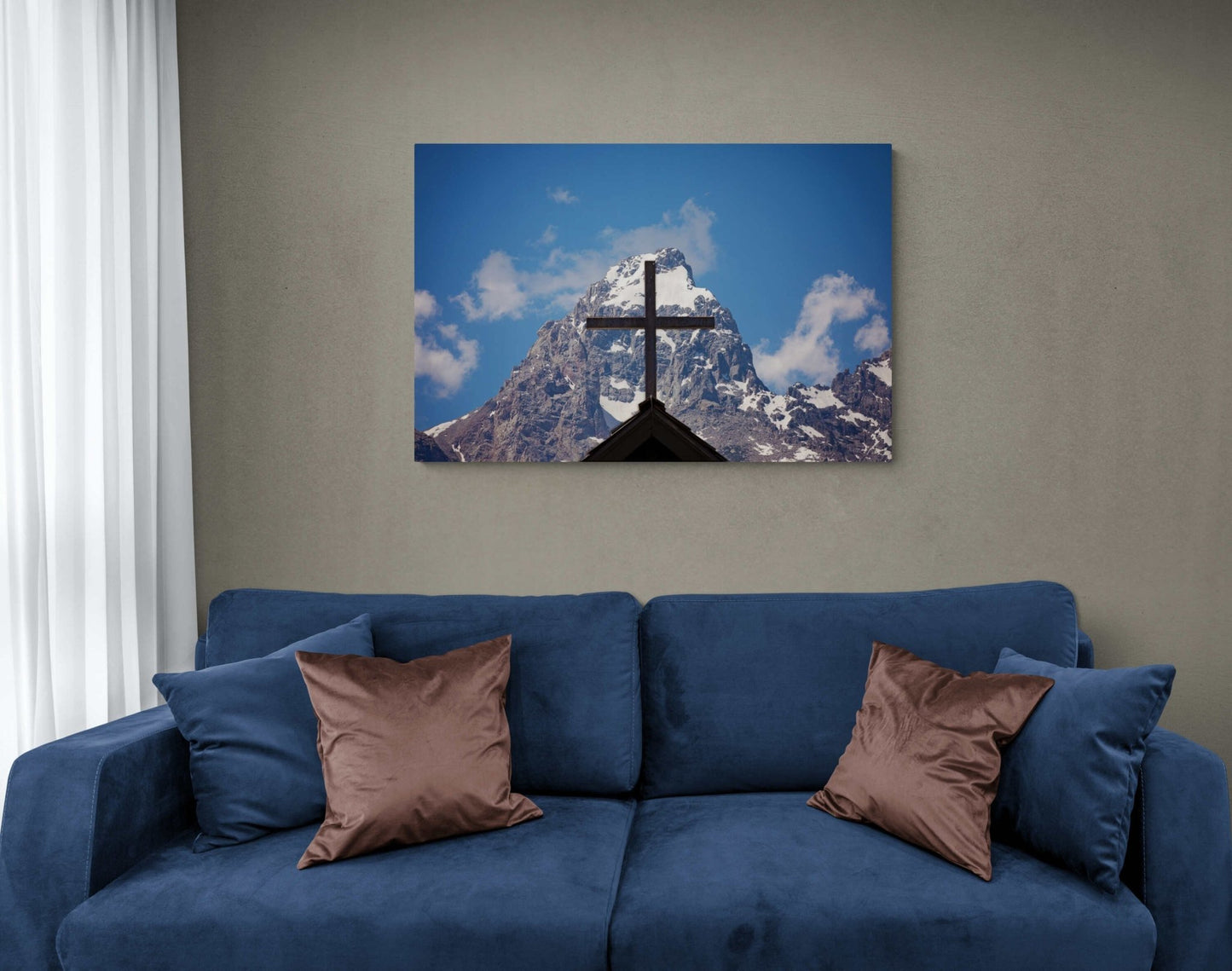 Christian Inspirational Wall Art, Cross on the Mountain, Grand Teton National Park, Wyoming Photography, Mountain Landscape Canvas Prints - SandyDobbsFineArtPhotography