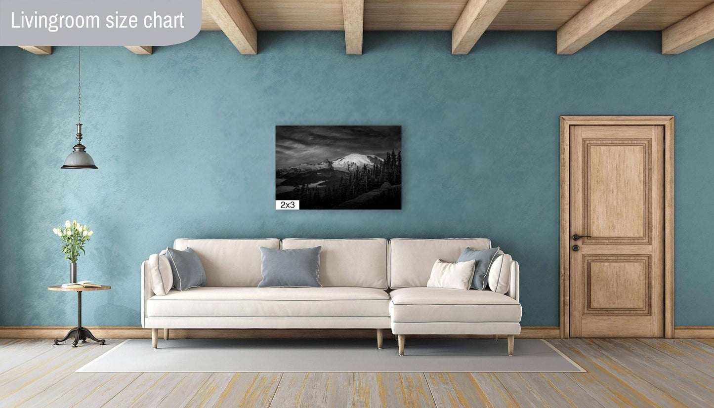 Mt Rainier Sunrise Photo Black and White Print, Mt Rainier National Park, Photography Landscape Canvas Wall Art Print, Washington Landscape - SandyDobbsFineArtPhotography