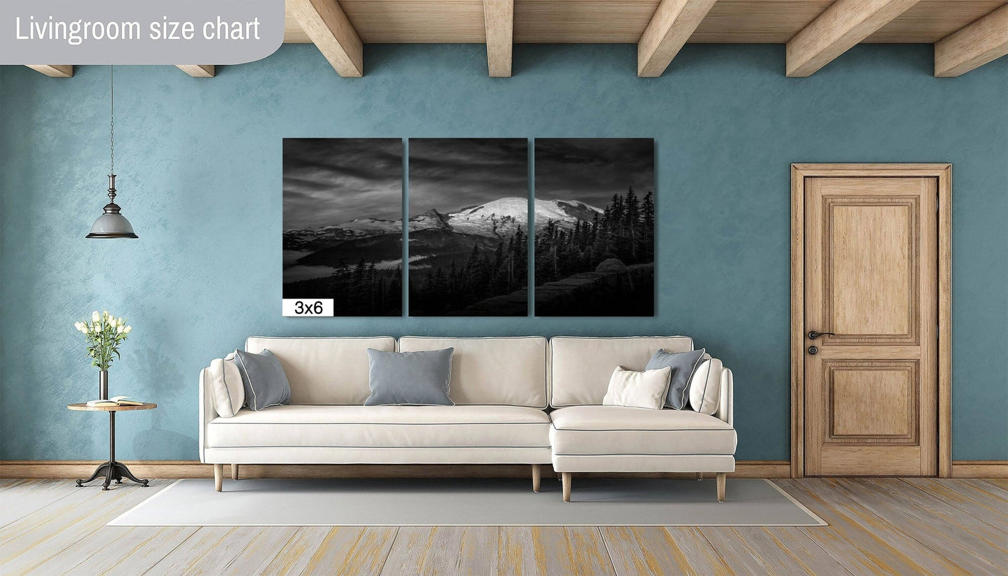 Mt Rainier Sunrise Photo Black and White Print, Mt Rainier National Park, Photography Landscape Canvas Wall Art Print, Washington Landscape - SandyDobbsFineArtPhotography