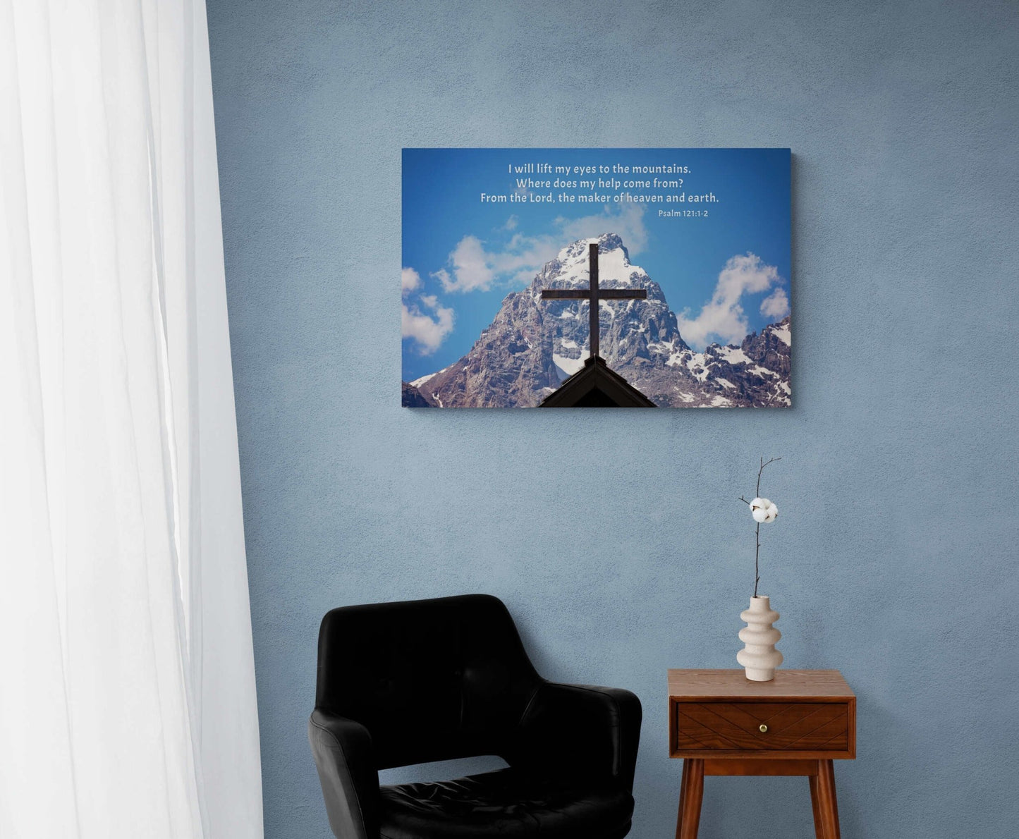 Psalm 121 - 1 - 2, Christian Inspirational Wall Art, Cross on the Mountain, Grand Teton Mountain National Park, Wyoming Landscape Photography - SandyDobbsFineArtPhotography