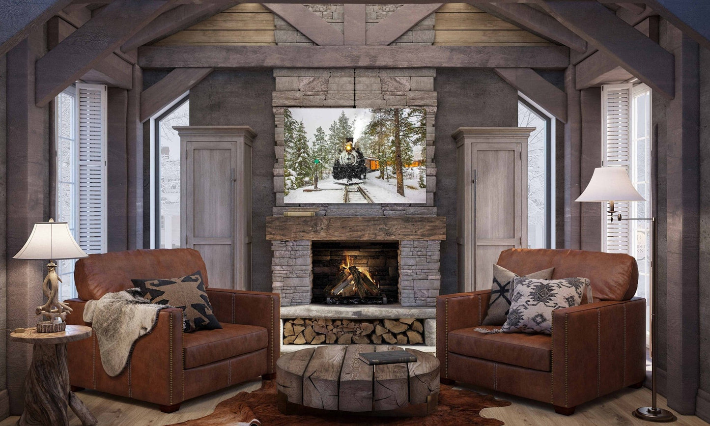 Durango Train Print, Winter Train Scene, Train in Snow Canvas, Train Engine Print, Narrow Gauge Railroad, Colorado Art, Snowy Mountains - SandyDobbsFineArtPhotography