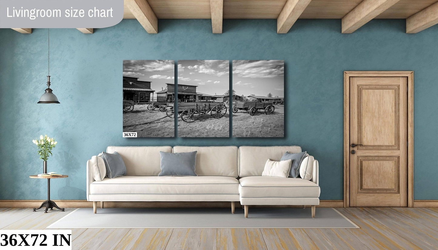 Old Wagons Wyoming Photo, Black and White, Sepia, Western Ghost Town Photography Decor, Rustic Style, Cowboy Art, Western Wall Canvas, Cody - SandyDobbsFineArtPhotography
