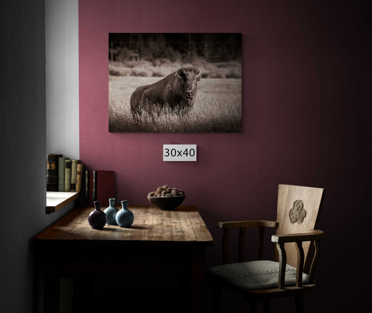 Buffalo Wall Art Sepia Print, Bison Black and White Photo, Yellowstone National Park Wildlife Photography, Wildlife Canvas Western Decor - SandyDobbsFineArtPhotography