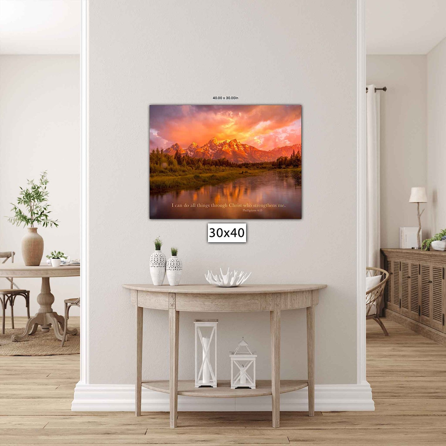 Philippians 4:13 Christian Inspirational Wall Art, Grand Teton National Park Mountain Sunrise, Wyoming Landscape Photography, Large Canvas - SandyDobbsFineArtPhotography