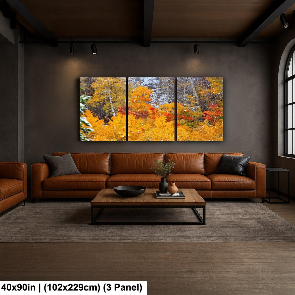 Vivid aspens in autumn colors of orange, gold and red, dusted with snow. Photo taken in Rocky Mountain National Park along Bear Lake Road in October 2025. Image available in paper, canvas, metal or acrylic prints.