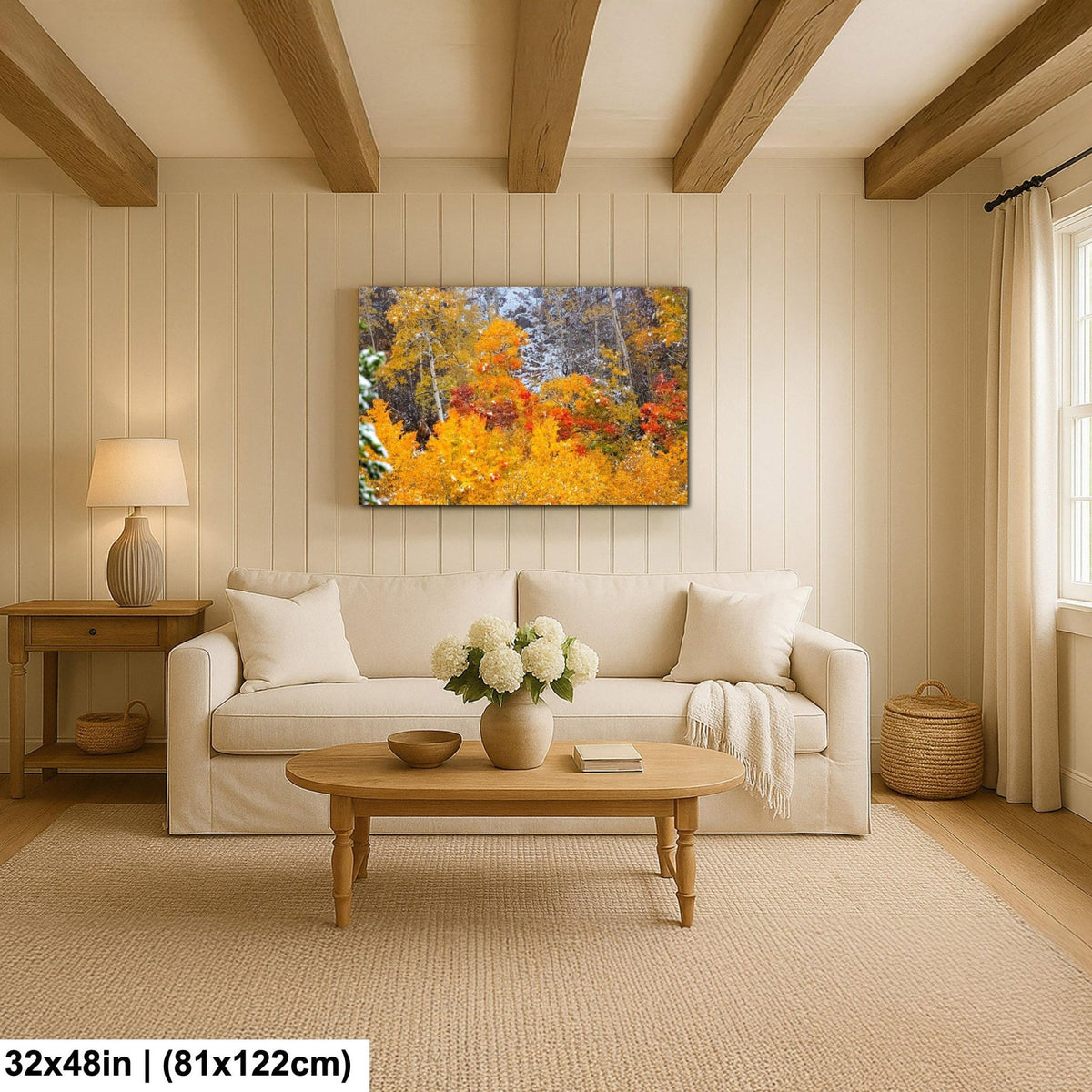Vivid aspens in autumn colors of orange, gold and red, dusted with snow. Photo taken in Rocky Mountain National Park along Bear Lake Road in October 2025. Image available in paper, canvas, metal or acrylic prints.