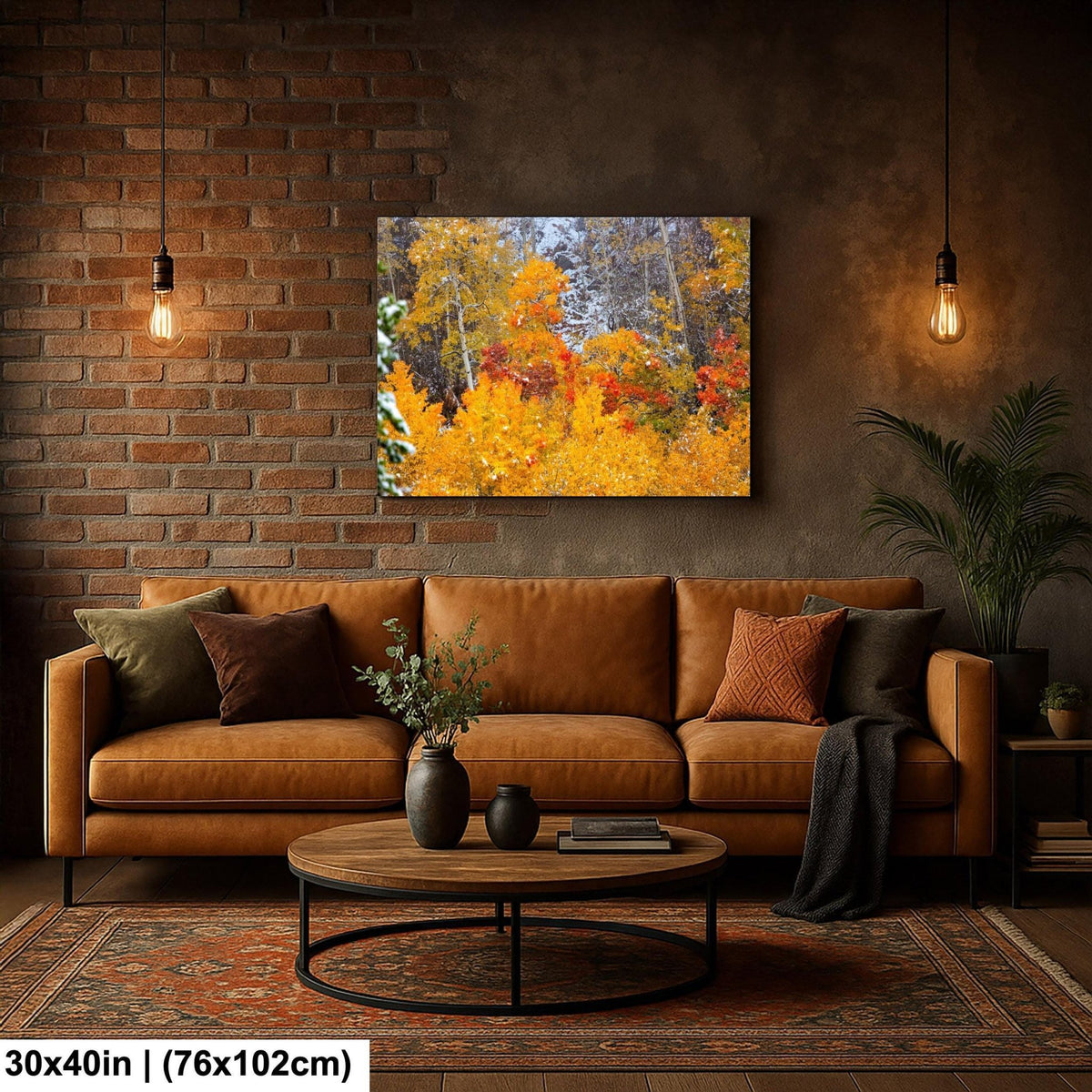Vivid aspens in autumn colors of orange, gold and red, dusted with snow. Photo taken in Rocky Mountain National Park along Bear Lake Road in October 2025. Image available in paper, canvas, metal or acrylic prints.