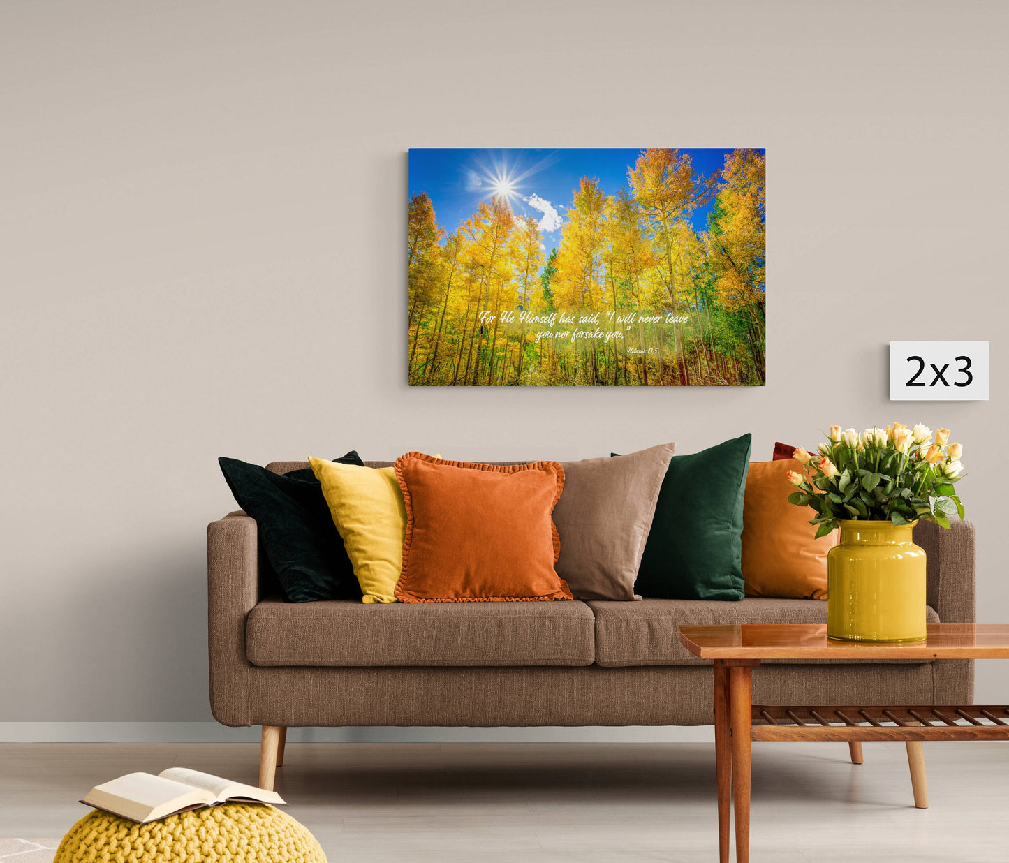 Hebrews 13:5 God Will Never Leave You Nor Forsake You, Christian Inspirational Wall Art, Colorado Landscape Photography Canvas, Autumn Aspen