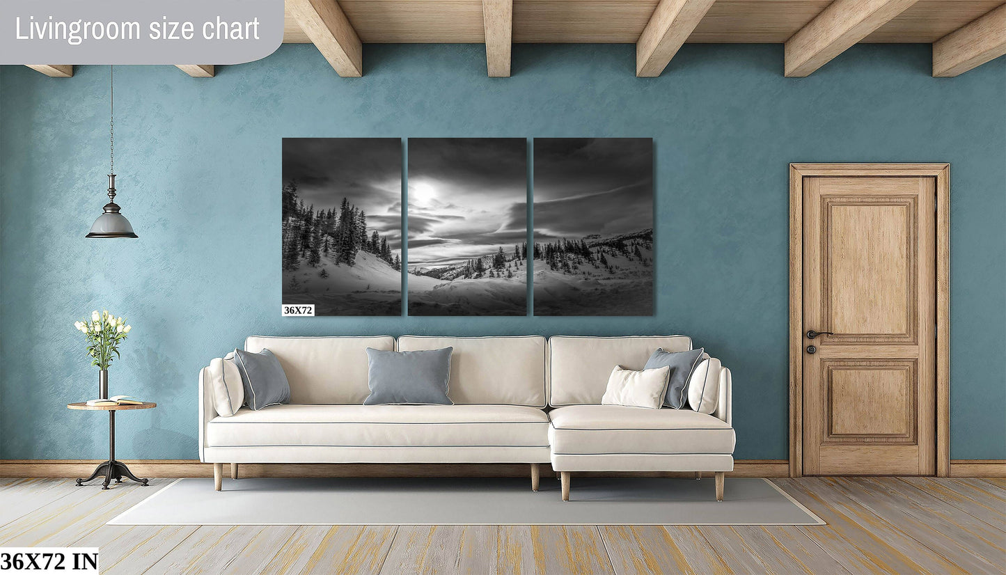 Dreamy Colorado Winter, Black White Print, Epic Snow Storm Sky, Rocky Mountain Landscape, Dramatic Canvas Wall Art, Majestic Mountain Scene