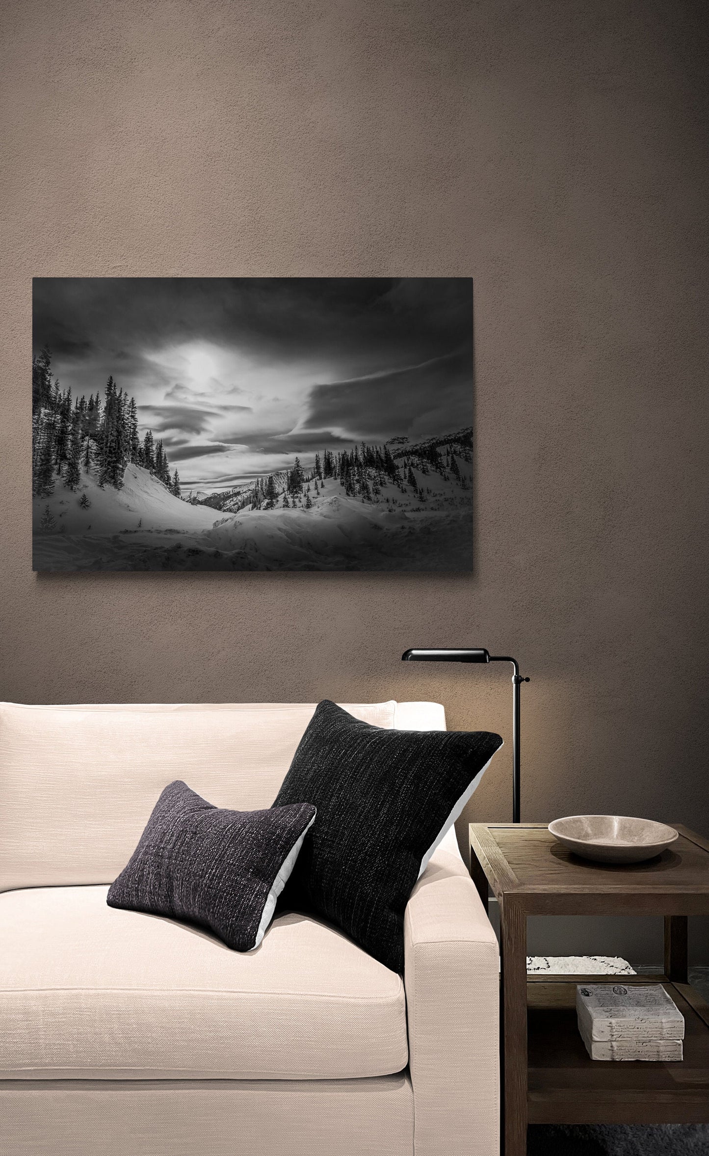 Dreamy Colorado Winter, Black White Print, Epic Snow Storm Sky, Rocky Mountain Landscape, Dramatic Canvas Wall Art, Majestic Mountain Scene