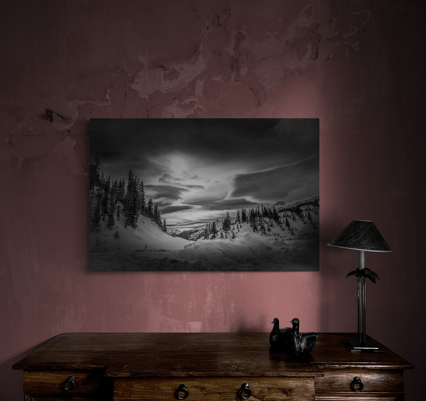 Dreamy Colorado Winter, Black White Print, Epic Snow Storm Sky, Rocky Mountain Landscape, Dramatic Canvas Wall Art, Majestic Mountain Scene