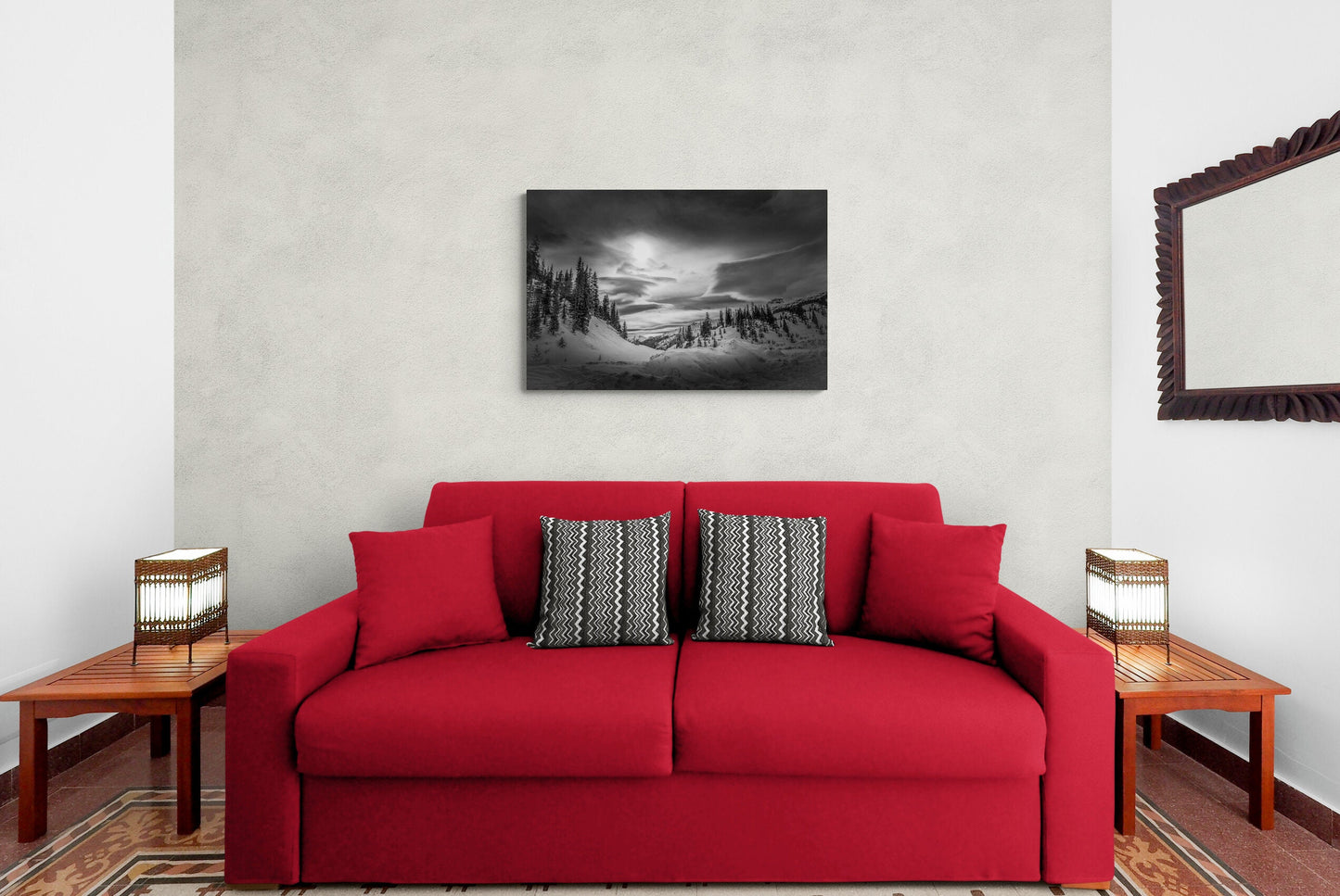 Dreamy Colorado Winter, Black White Print, Epic Snow Storm Sky, Rocky Mountain Landscape, Dramatic Canvas Wall Art, Majestic Mountain Scene