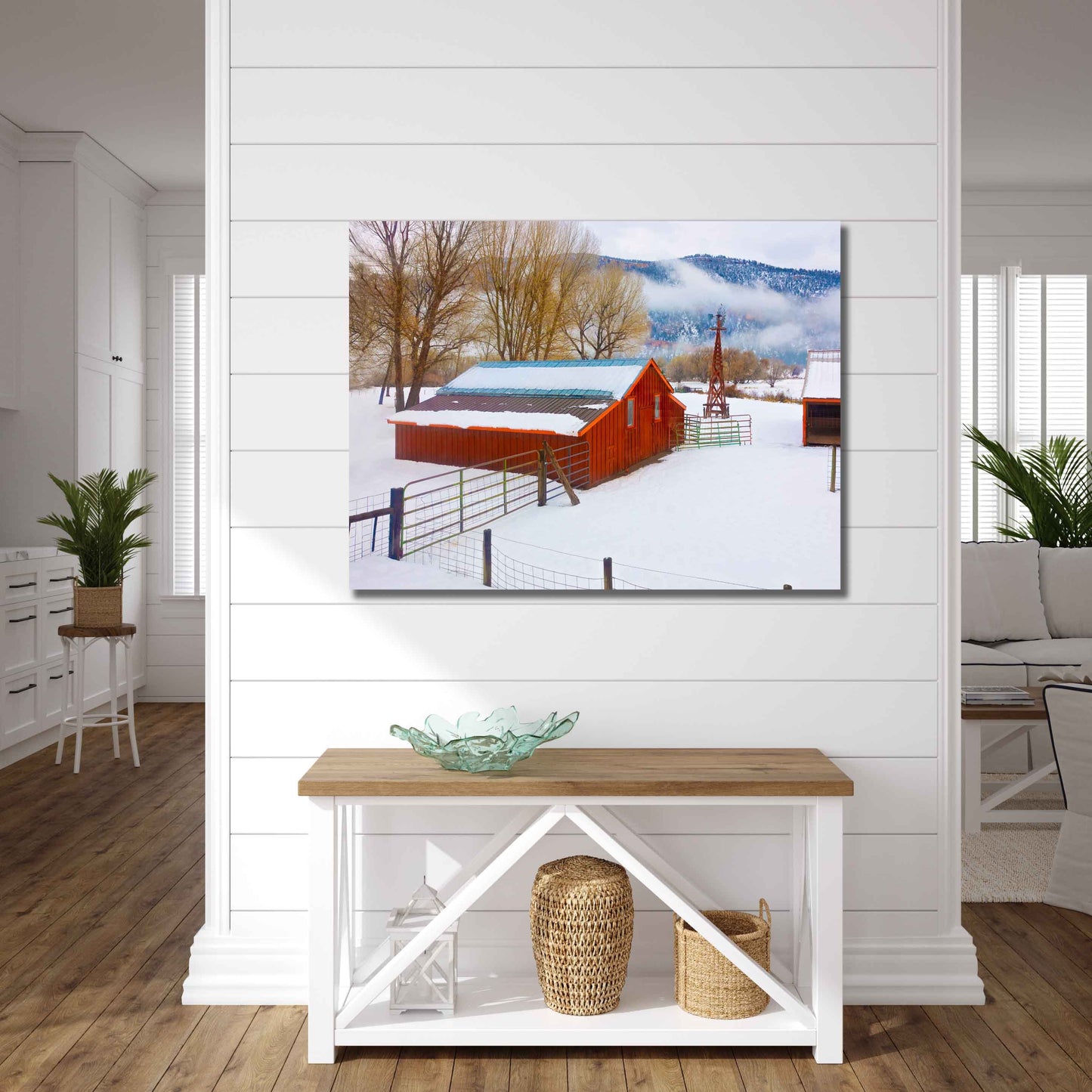 Red Barn in Snow Scene, Snowy Landscape Photo, Farm Winter Landscape Canvas, Colorado Winter Print, Rocky Mountain Scenery, Farmhouse Decor