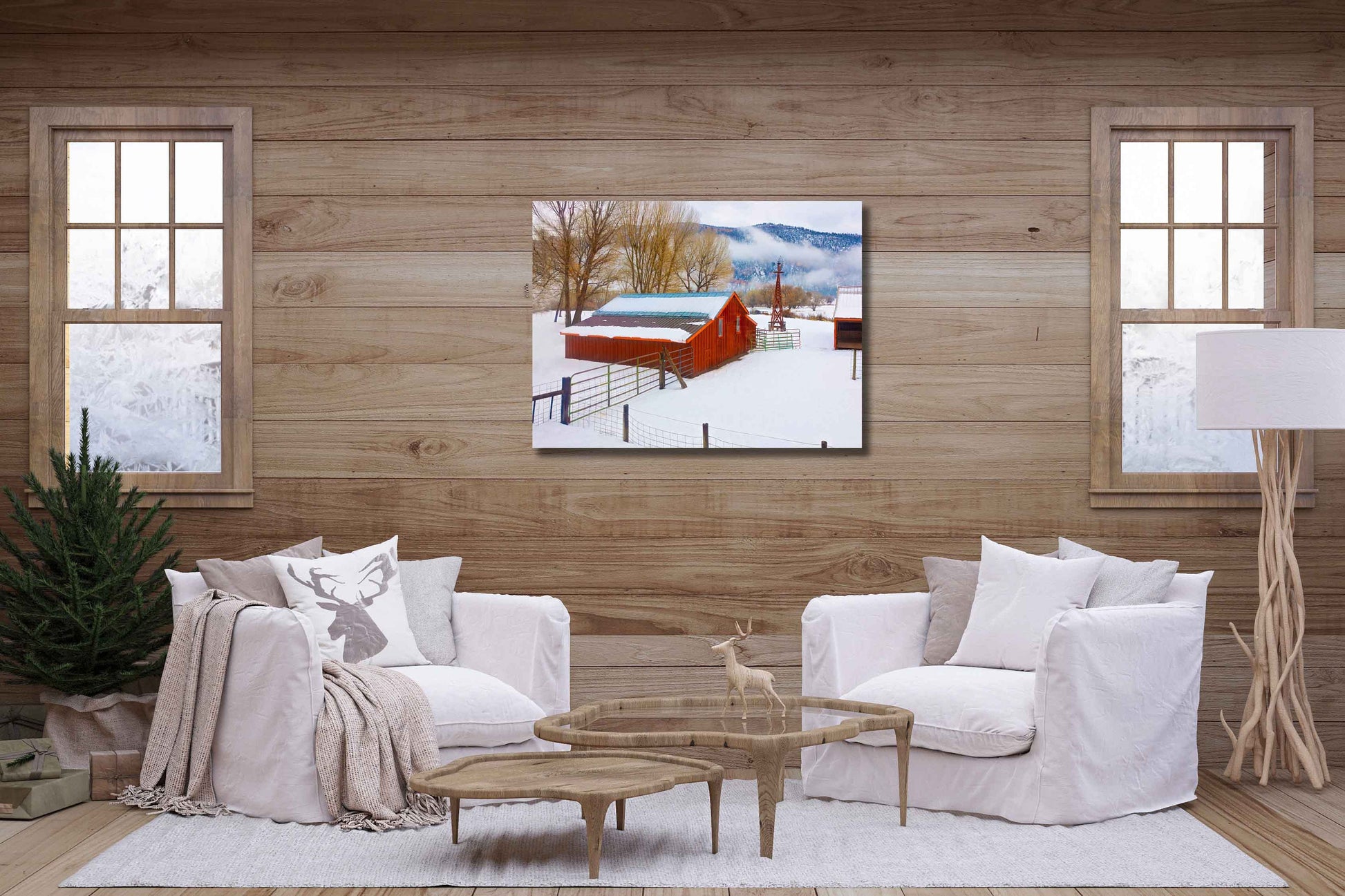 Red Barn in Snow Scene, Snowy Landscape Photo, Farm Winter Landscape Canvas, Colorado Winter Print, Rocky Mountain Scenery, Farmhouse Decor