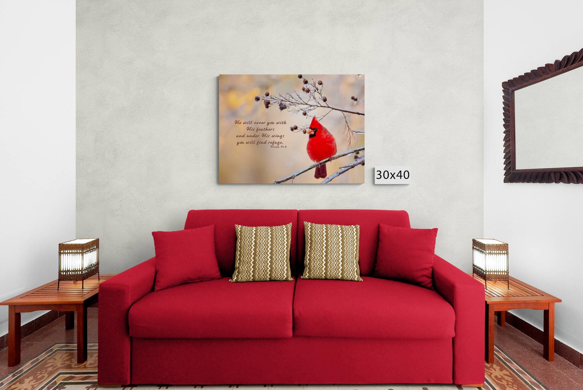 Job 12:10 Red Cardinal Bible Verse, Cardinal Scripture Canvas, Christian Inspirational Wall Art, In His Hand is the Soul of Every Living