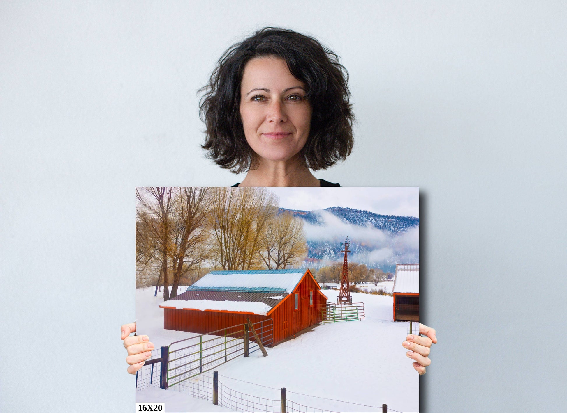 Red Barn in Snow Scene, Snowy Landscape Photo, Farm Winter Landscape Canvas, Colorado Winter Print, Rocky Mountain Scenery, Farmhouse Decor