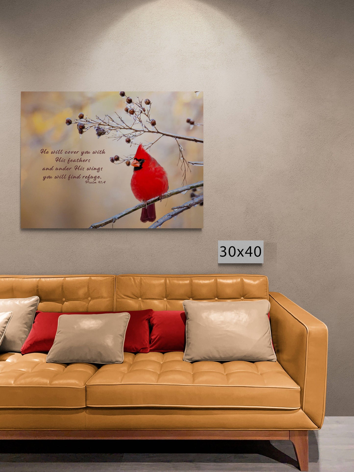 Job 12:10 Red Cardinal Bible Verse, Cardinal Scripture Canvas, Christian Inspirational Wall Art, In His Hand is the Soul of Every Living