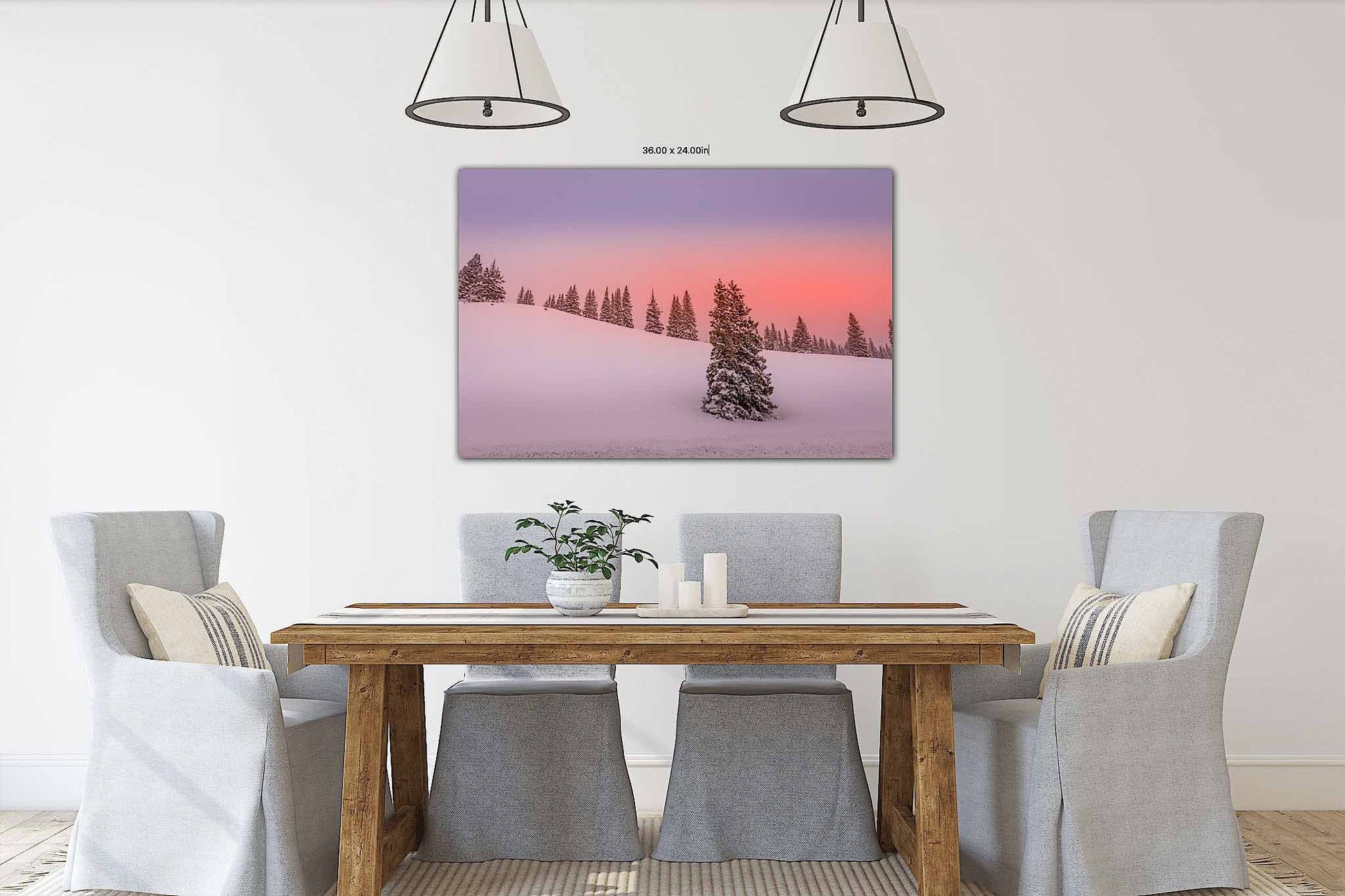 Snowy Sunset Landscape Photo, Minimalist Winter Photo Canvas, Colorado Winter Trees Print, Rocky Mountain Scenery, Pastel Winter Storm Art