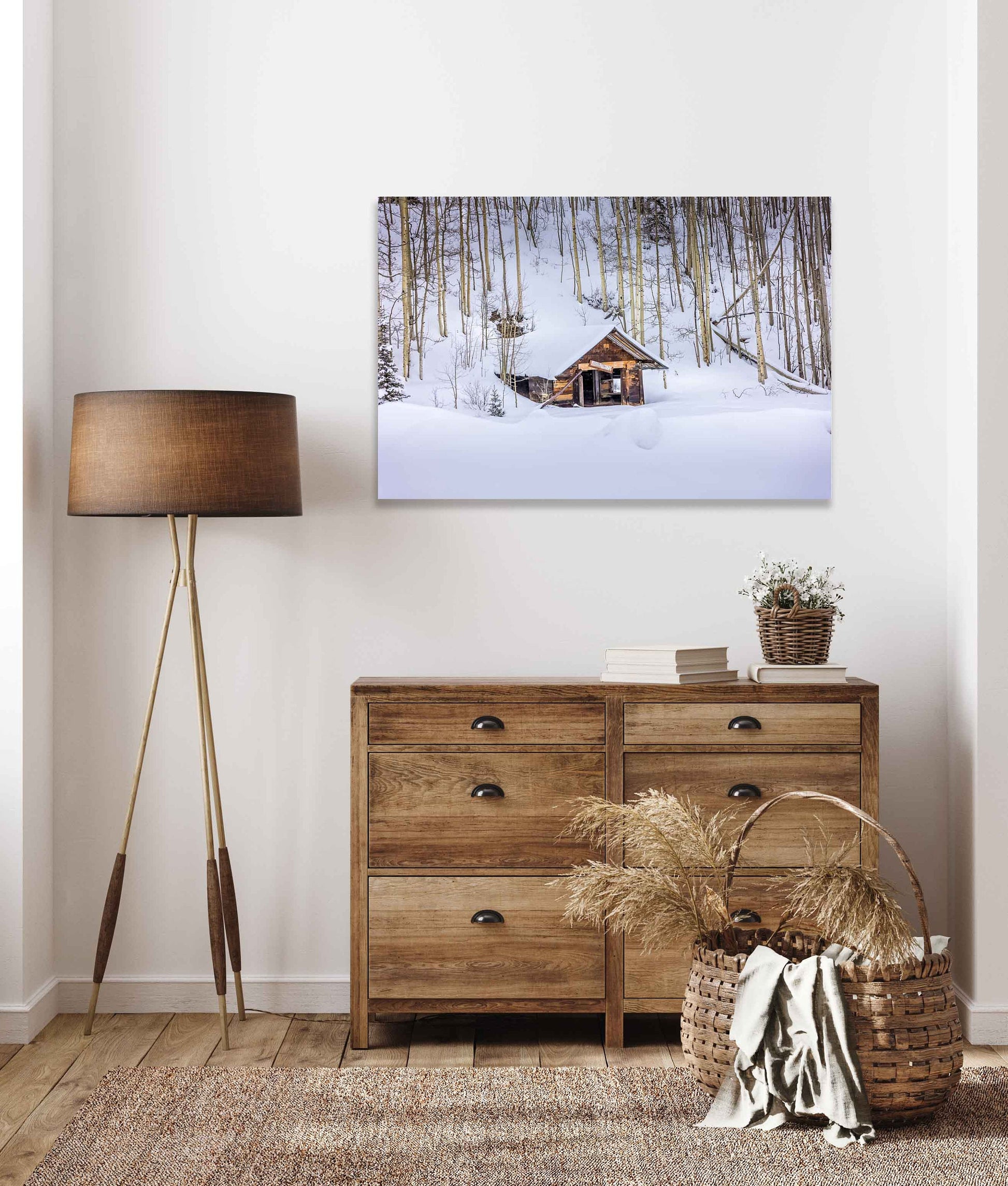 Rustic Cabin in Snowy Woods, Winter Landscape Photo, Aspen Winter Forest, Colorado Winter Print, Rocky Mountain Scenery, Winter Aspens Art