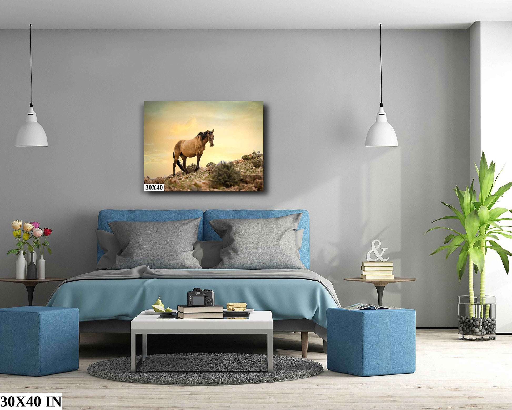 Wild Horse Wall Art Print, Wild Mustang Photos, Wyoming Wildlife Canvas Prints, Cowboy Old West Decor for Home, Living Room, Bedroom Office,