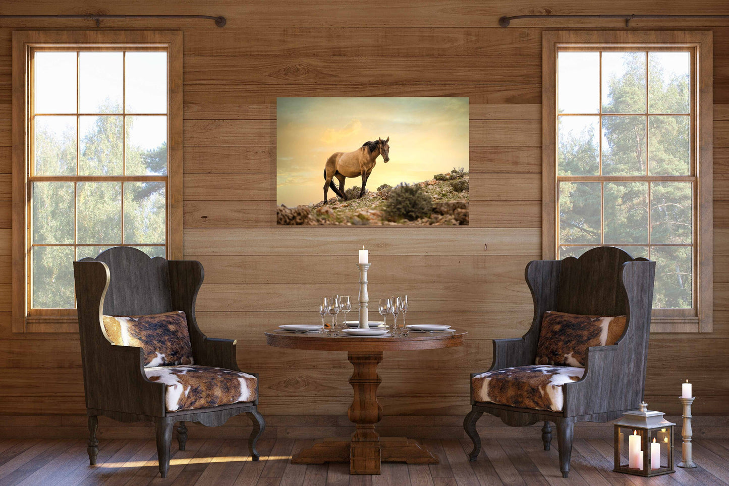 Wild Horse Wall Art Print, Wild Mustang Photos, Wyoming Wildlife Canvas Prints, Cowboy Old West Decor for Home, Living Room, Bedroom Office,