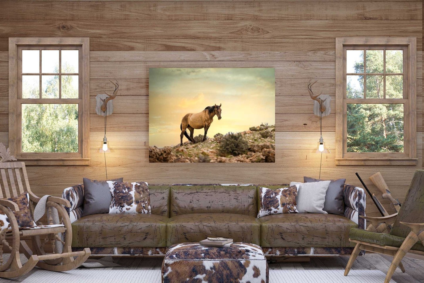 Wild Horse Wall Art Print, Wild Mustang Photos, Wyoming Wildlife Canvas Prints, Cowboy Old West Decor for Home, Living Room, Bedroom Office,