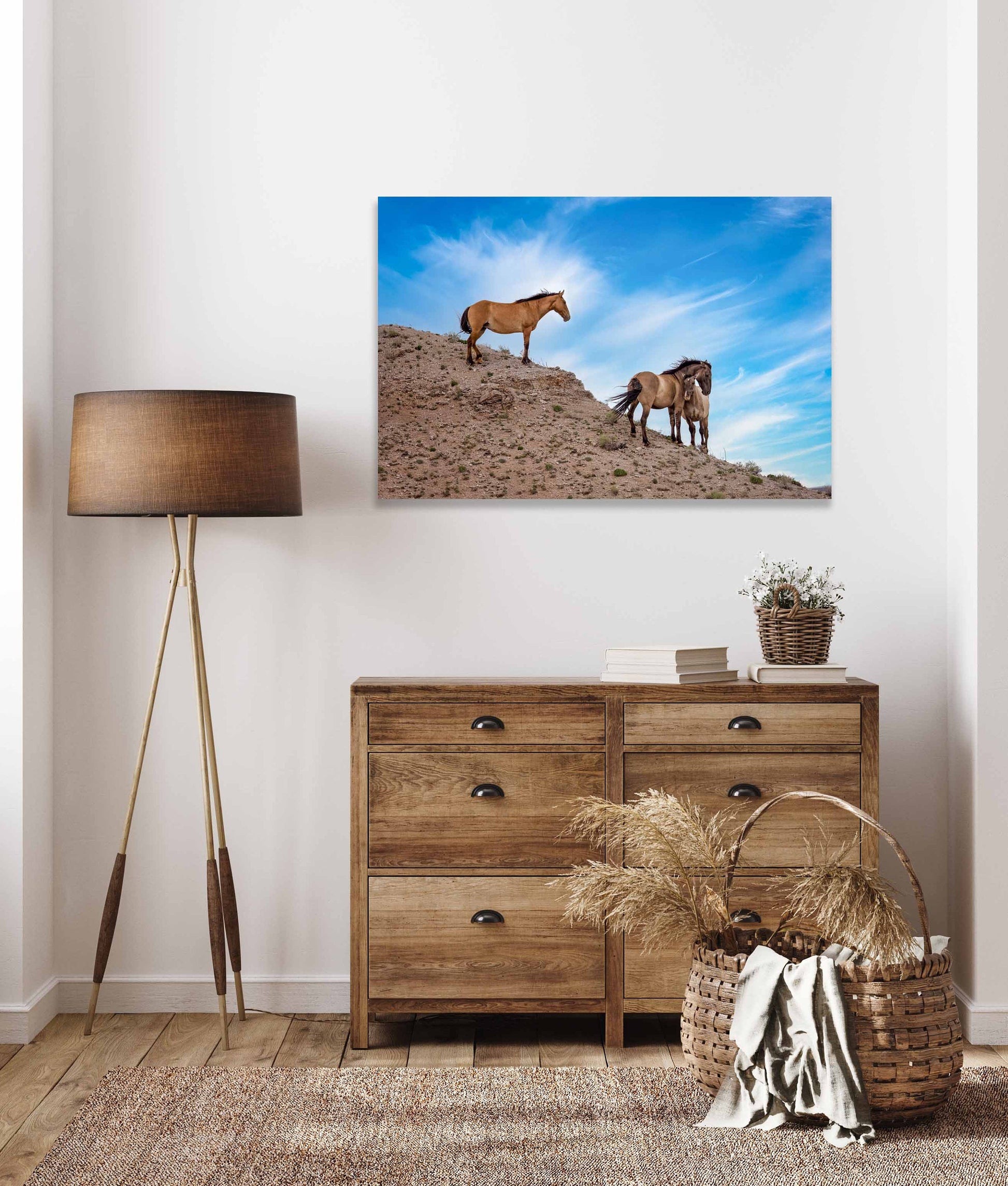 Wild Horses Wall Art Print, Wild Mustang Photo, Wyoming Wildlife Canvas Prints, Cowboy Old West Decor for Home, Living Room, Bedroom Office