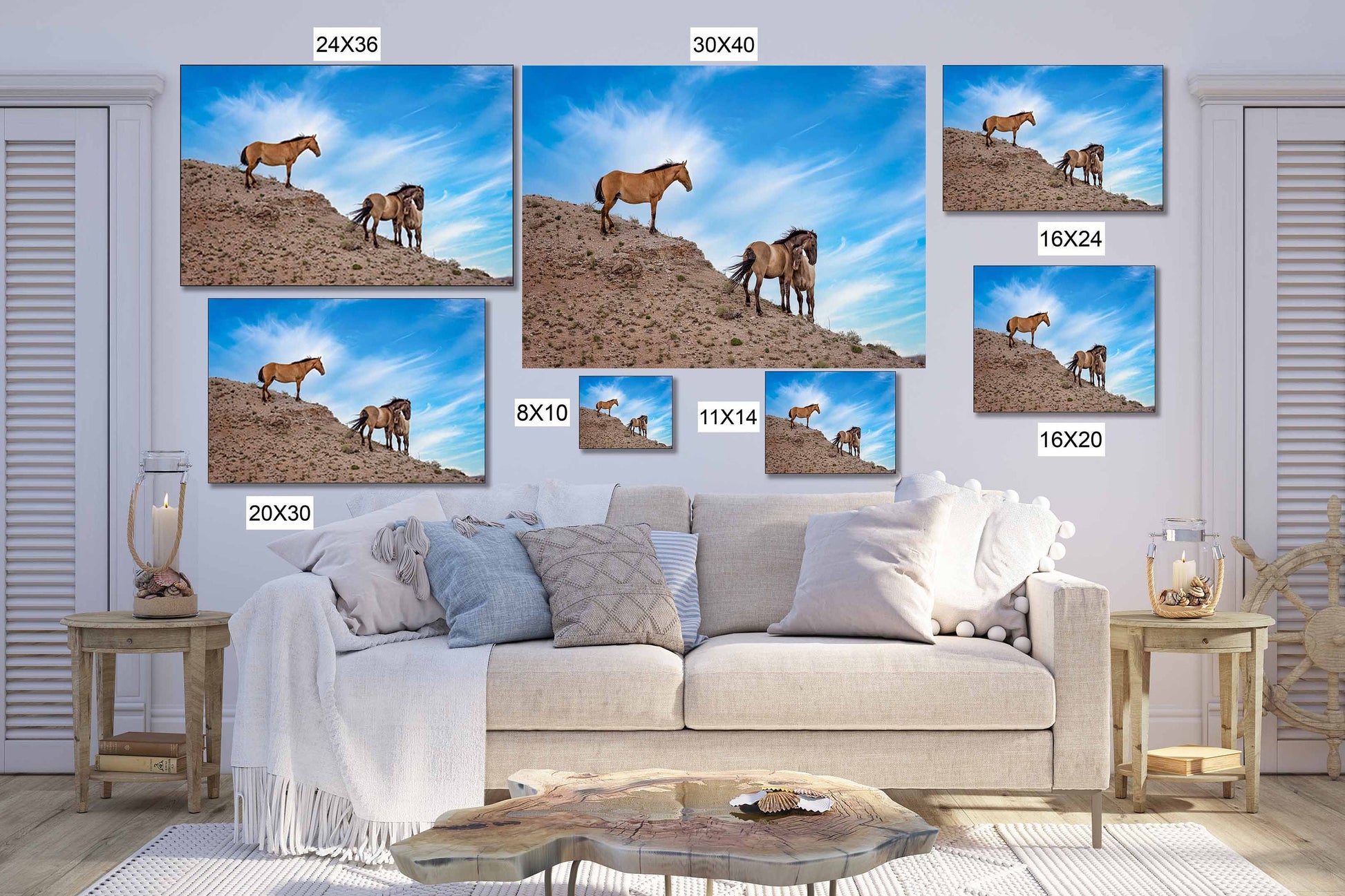 Wild Horses Wall Art Print, Wild Mustang Photo, Wyoming Wildlife Canvas Prints, Cowboy Old West Decor for Home, Living Room, Bedroom Office