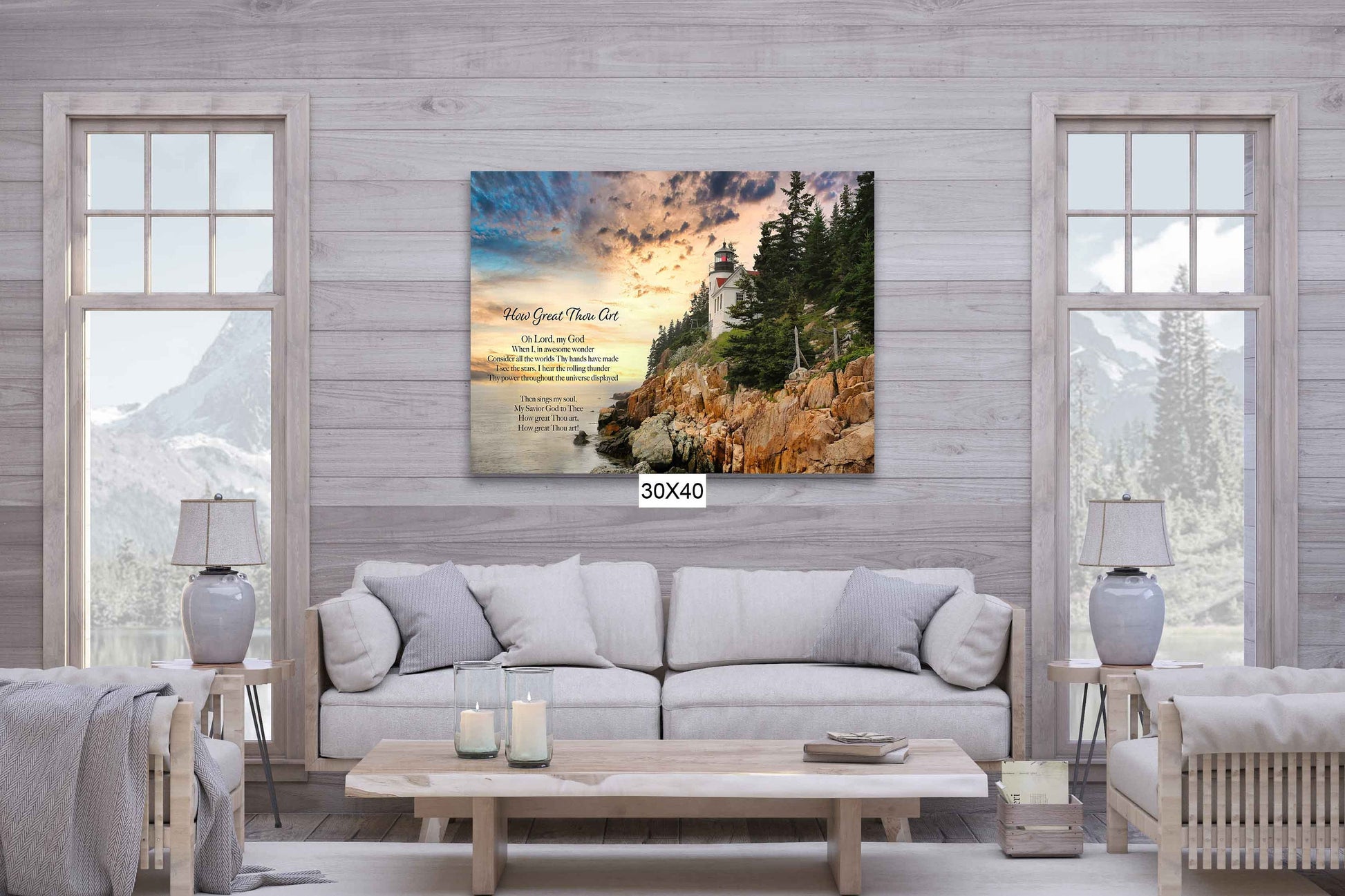 How Great Thou Art Wall Art, Bass Harbor Light House, Christian Inspirational Decor, Sunrise Photography, Scripture Photo Customization