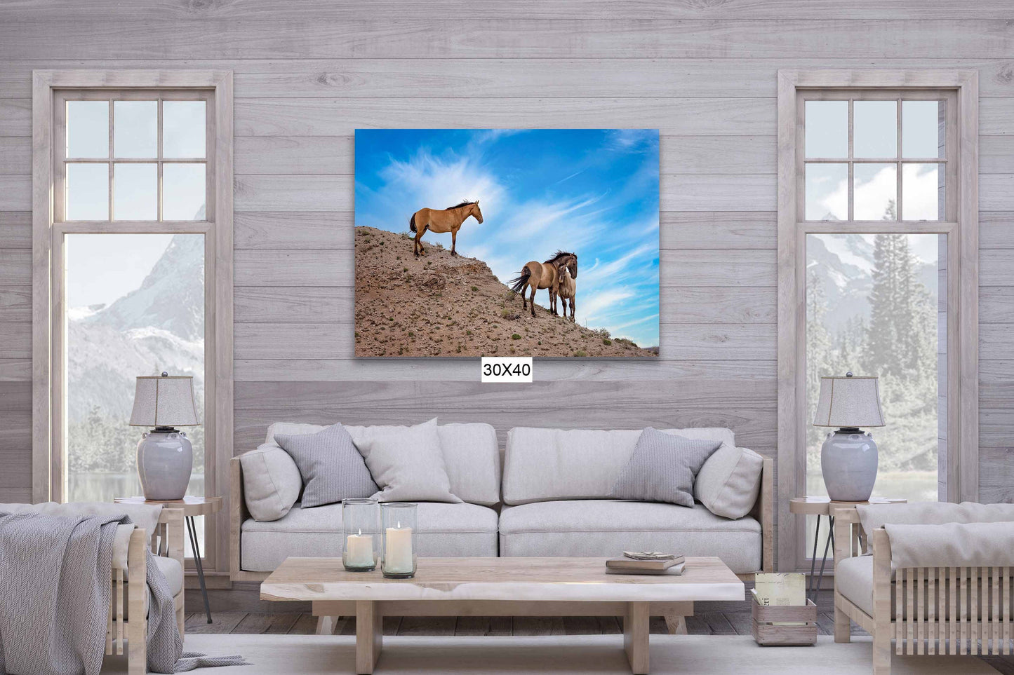 Wild Horses Wall Art Print, Wild Mustang Photo, Wyoming Wildlife Canvas Prints, Cowboy Old West Decor for Home, Living Room, Bedroom Office