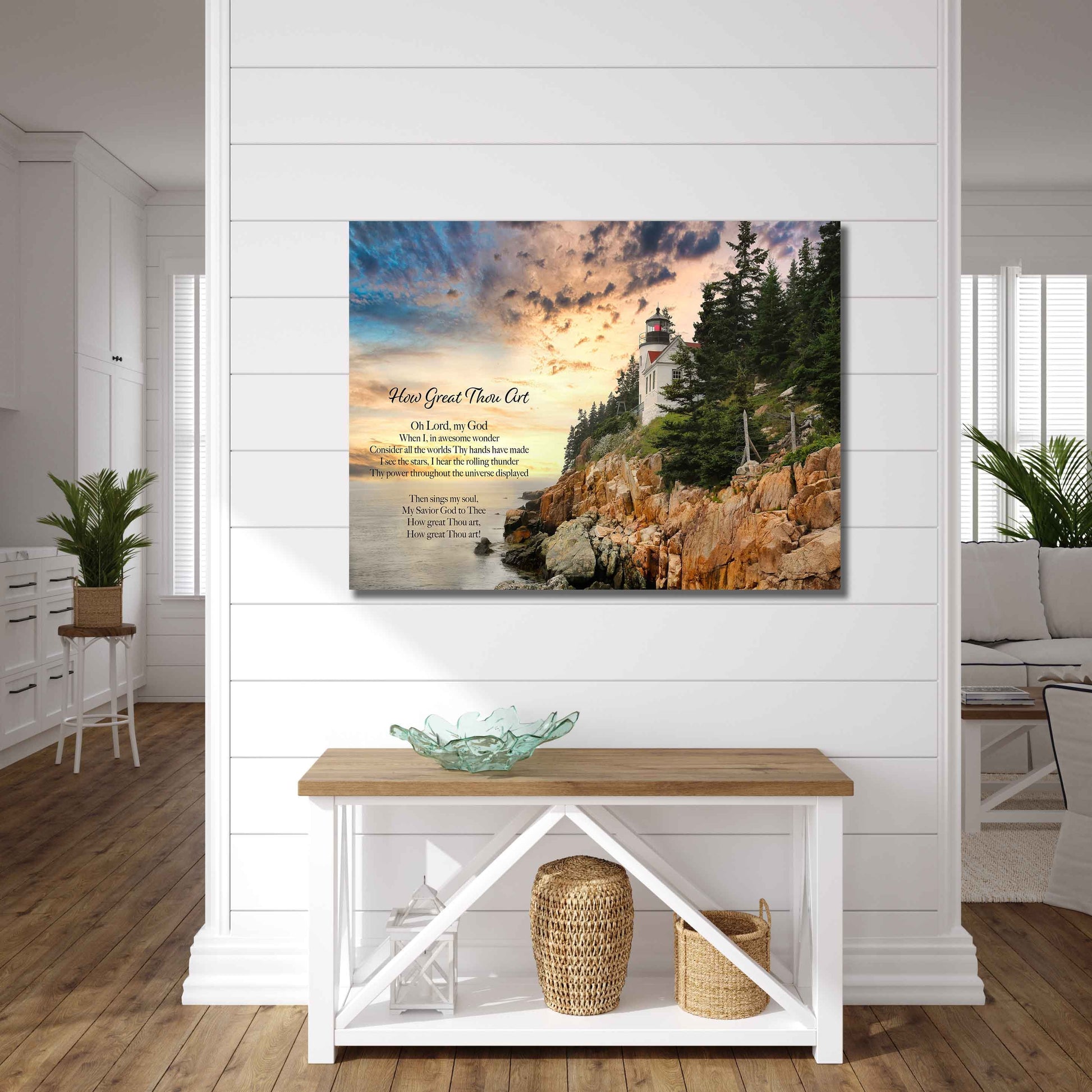 How Great Thou Art Wall Art, Bass Harbor Light House, Christian Inspirational Decor, Sunrise Photography, Scripture Photo Customization