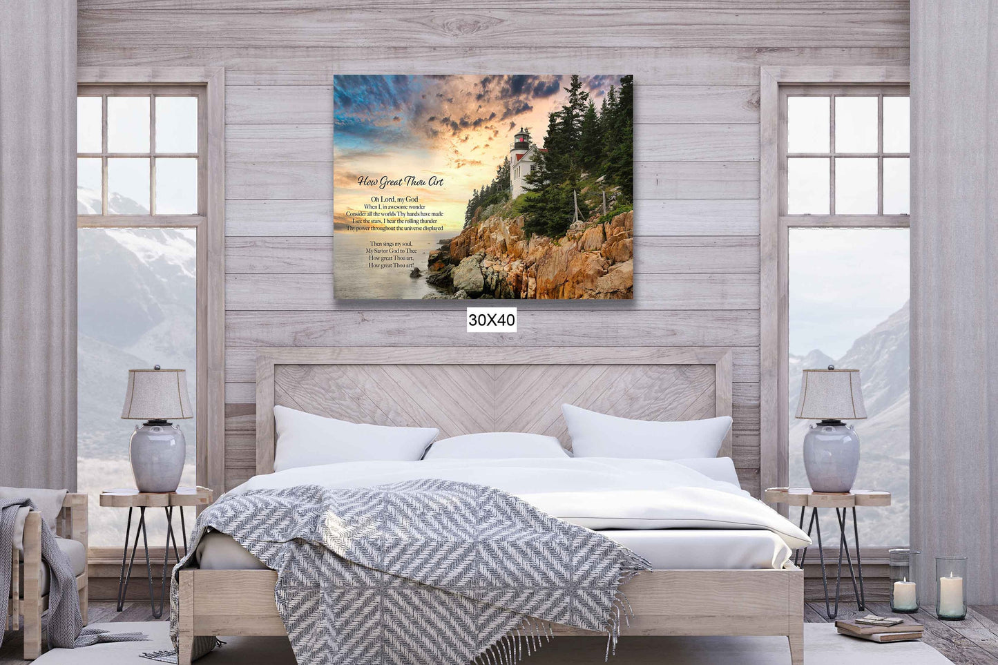 How Great Thou Art Wall Art, Bass Harbor Light House, Christian Inspirational Decor, Sunrise Photography, Scripture Photo Customization