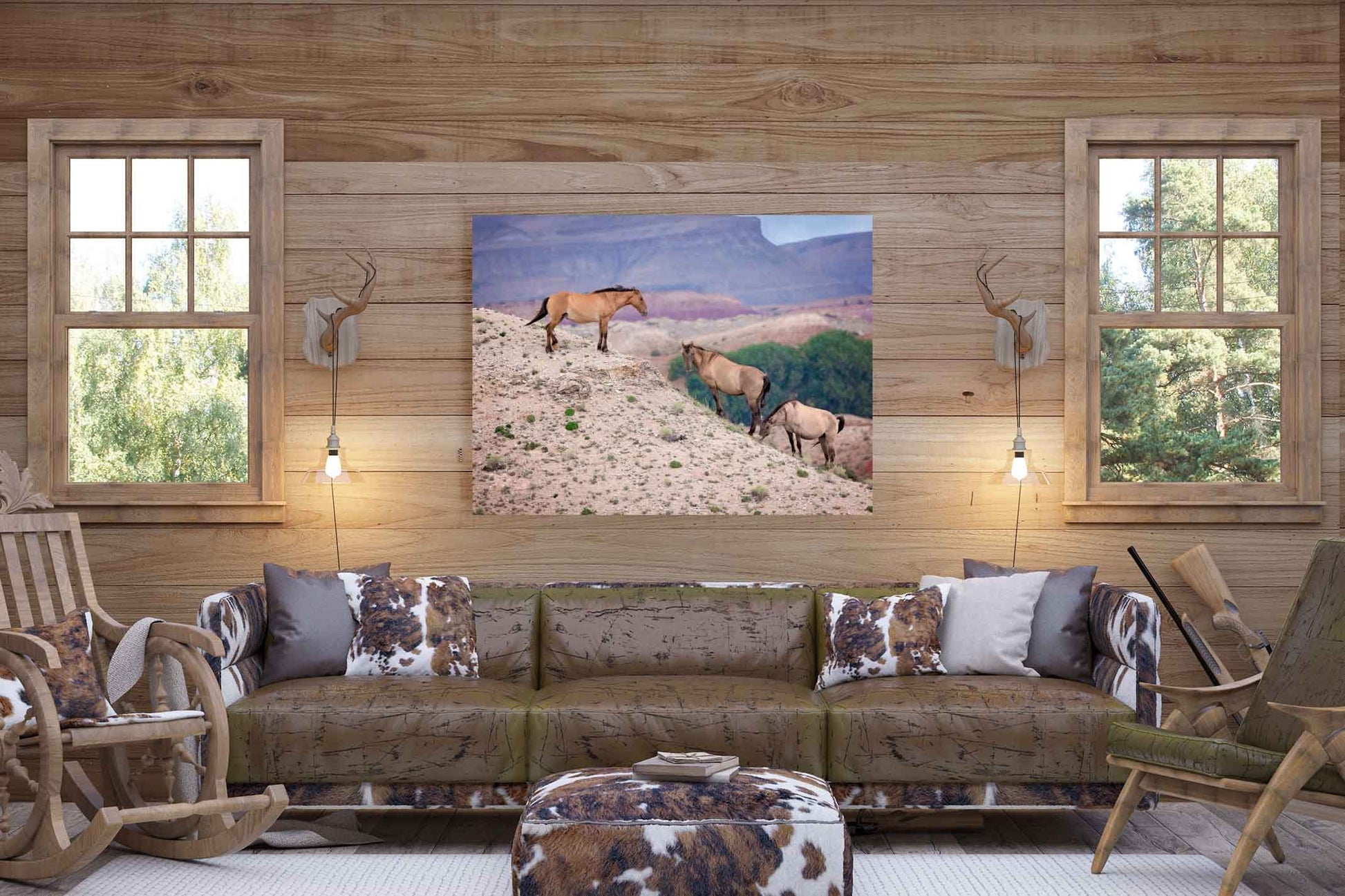 Wild Horses Wall Art Print, Wild Mustang Photo, Wyoming Wildlife Canvas Prints, Cowboy Old West Decor for Home, Living Room, Bedroom Office