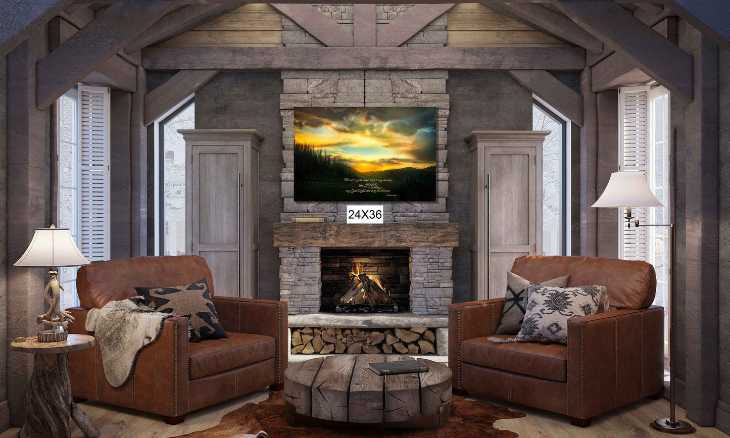 Psalm 18:28 Christian Inspirational Wall Art, Monarch Pass Scripture Canvas, God Lightens My Darkness, Colorado Sunset Photography, Custom