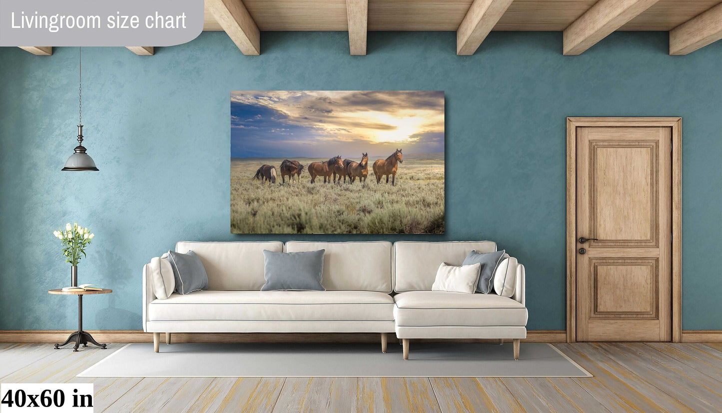 Wyoming Wild Horses Acrylic or Metal Photo Print, Yellowstone National Park Wildlife Photography, Large Wall Art Decor, Horse Lover Gift