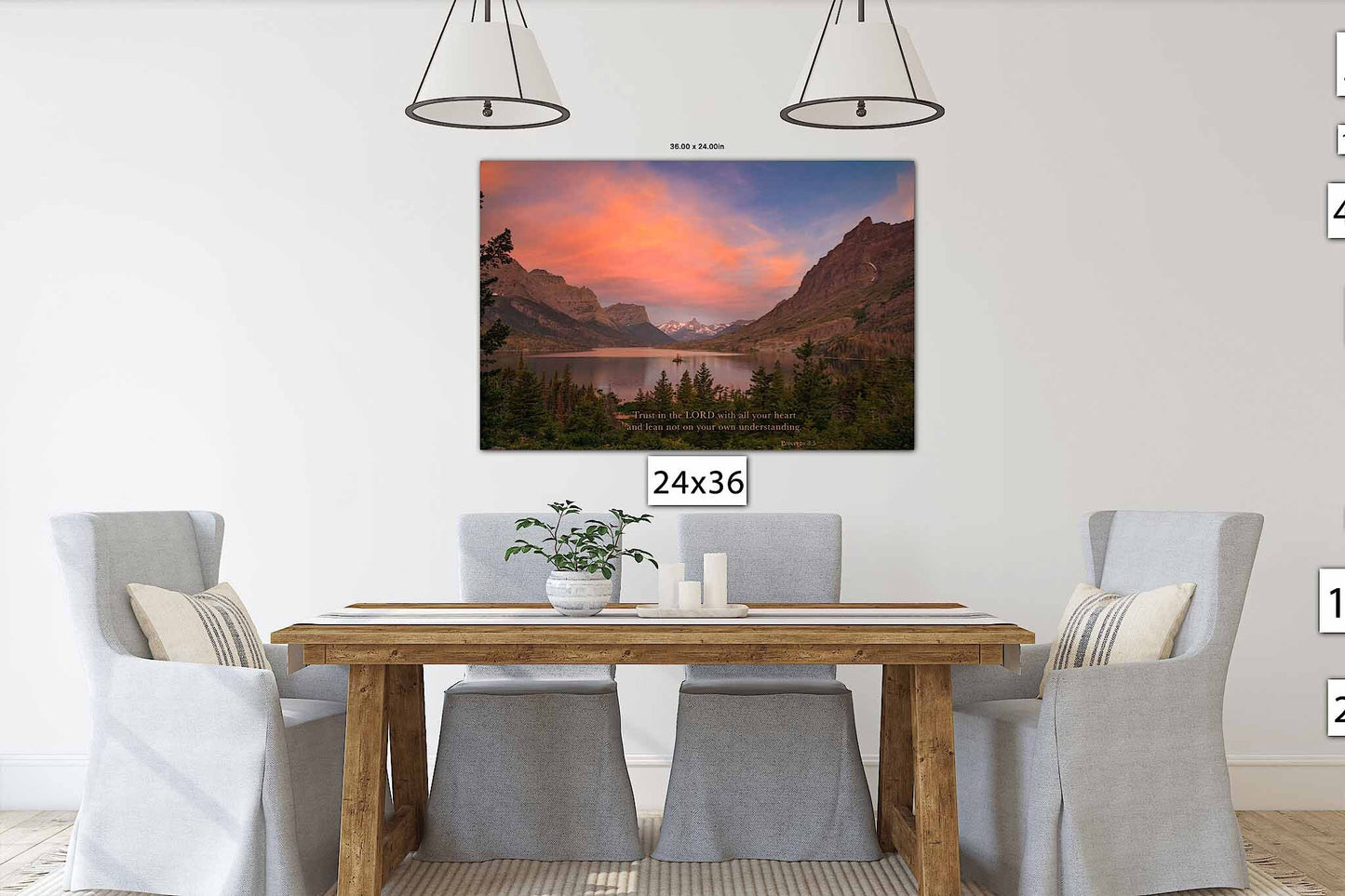 Proverbs 3:5 Christian Inspirational Wall Art, Trust in the Lord Scripture Canvas, Glacier National Park Sunrise Photography, St Marys Lake