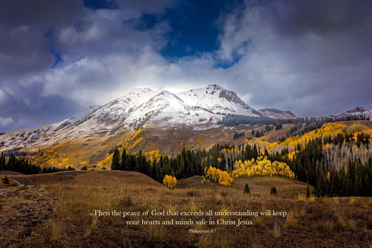 Philippians 4:7 Christian Inspirational Wall Art, Colorado Autumn Landscape, Scripture Canvas, Original, Peace of God, Customization