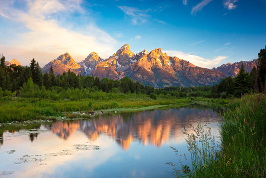 Grand Teton Sunrise Photo Canvas, Schwabacher Landing, National Park Landscape, Mountain River Reflection, Wyoming Large Wall Art Prints