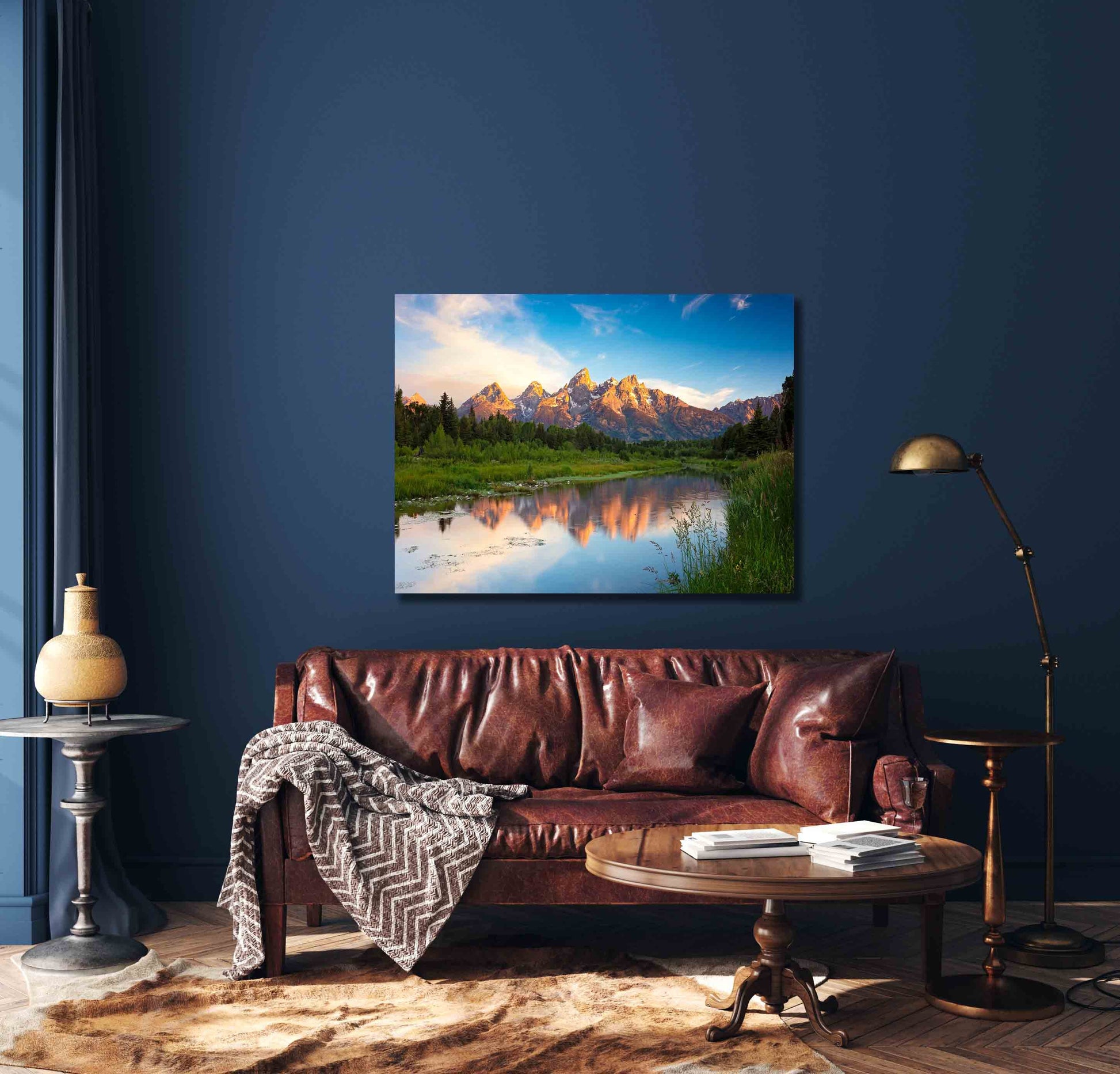 Grand Teton Sunrise Photo Canvas, Schwabacher Landing, National Park Landscape, Mountain River Reflection, Wyoming Large Wall Art Prints