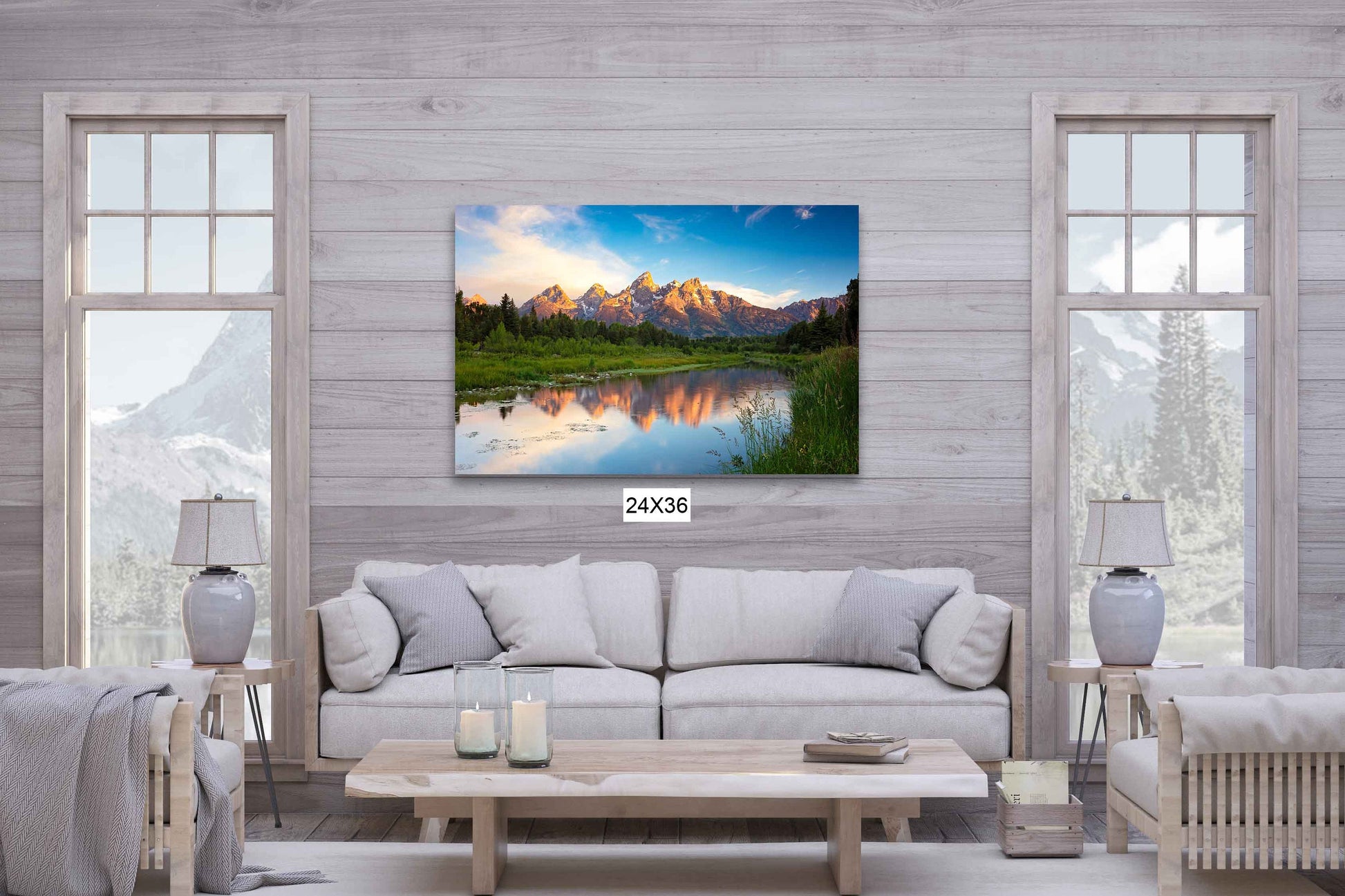 Grand Teton Sunrise Photo Canvas, Schwabacher Landing, National Park Landscape, Mountain River Reflection, Wyoming Large Wall Art Prints