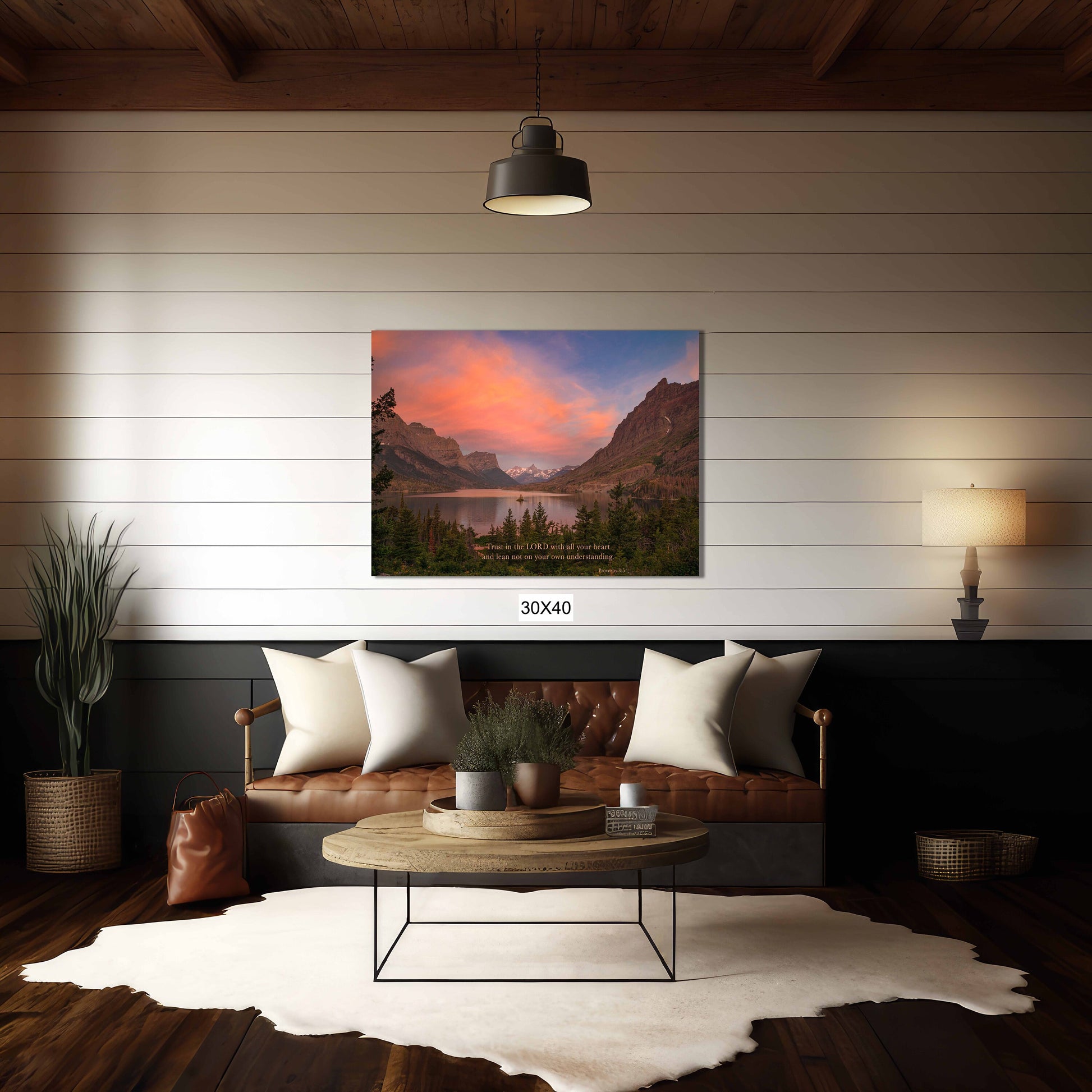 Proverbs 3:5 Christian Inspirational Wall Art, Trust in the Lord Scripture Canvas, Glacier National Park Sunrise Photography, St Marys Lake