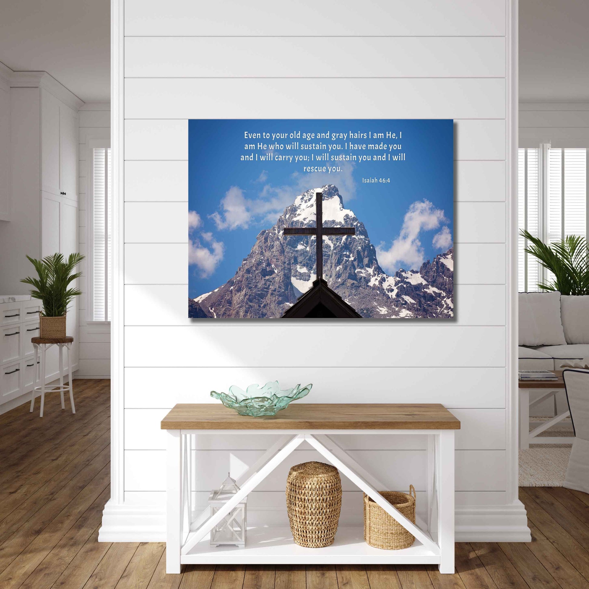 Isaiah 46:4 Christian Inspirational Wall Art, Cross on Mountain Scripture, Grand Teton Mountain National Park, Wyoming Landscape Photography