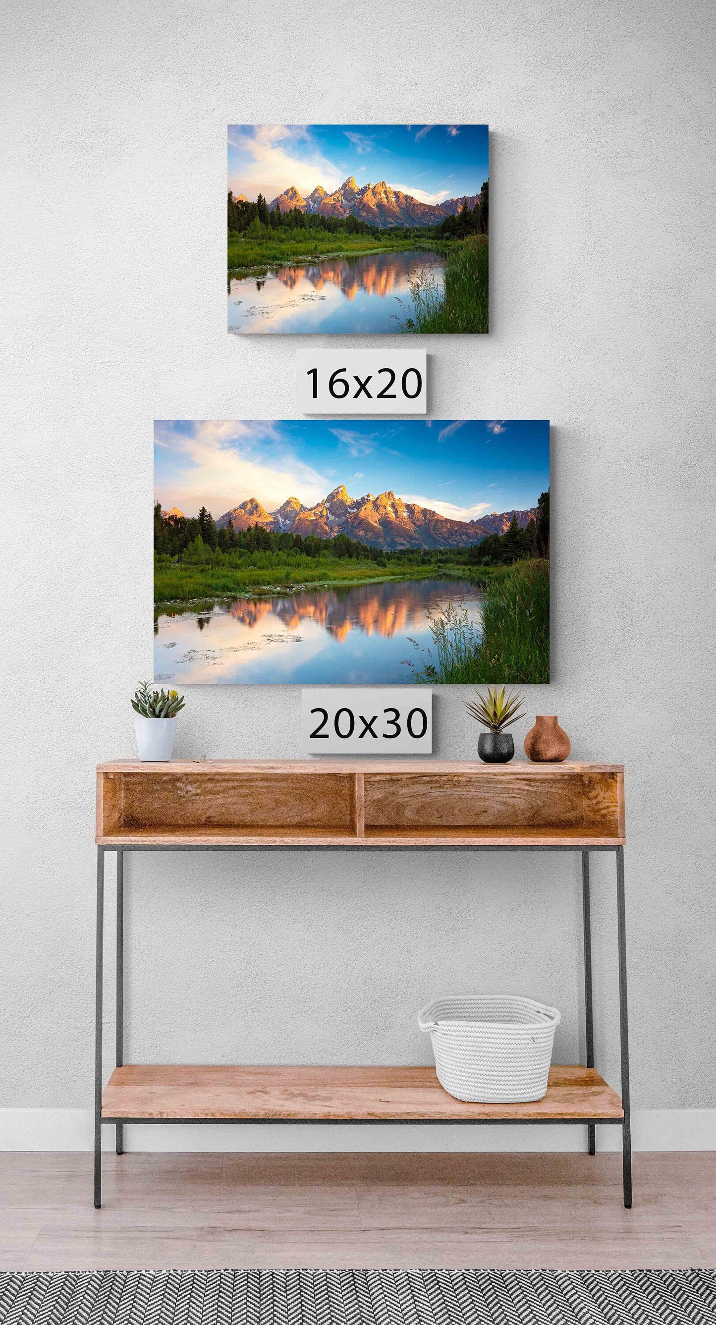 Grand Teton Sunrise Photo Canvas, Schwabacher Landing, National Park Landscape, Mountain River Reflection, Wyoming Large Wall Art Prints