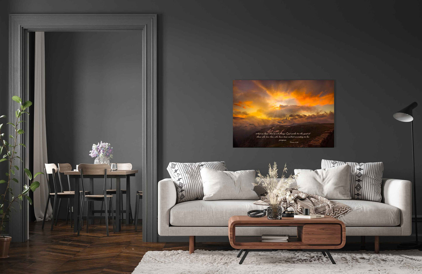 Romans 8:28 Christian Inspirational Wall Art, Rocky Mountain National Park Mountain Sunset, Colorado Landscape Photography, Large Canvas