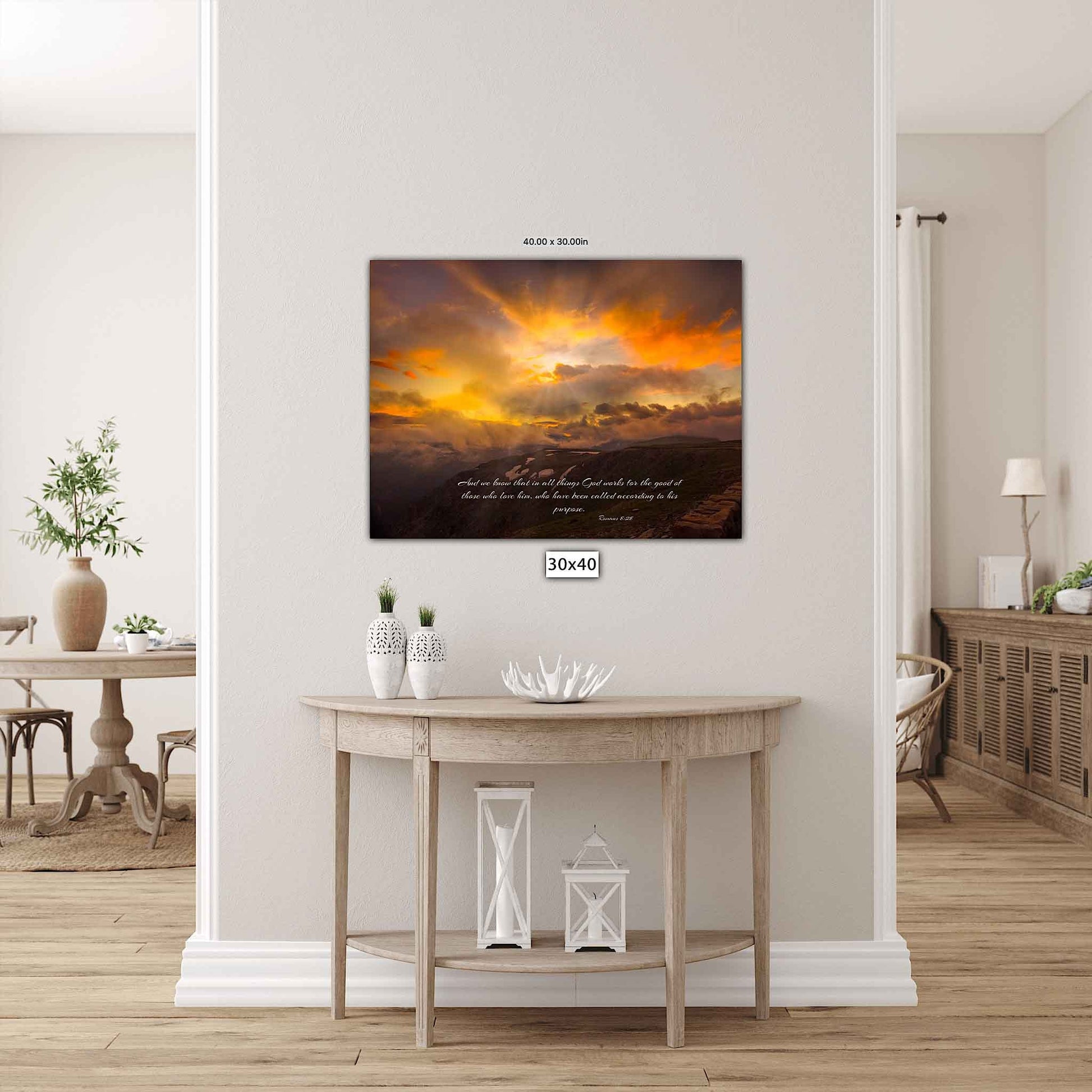 Romans 8:28 Christian Inspirational Wall Art, Rocky Mountain National Park Mountain Sunset, Colorado Landscape Photography, Large Canvas