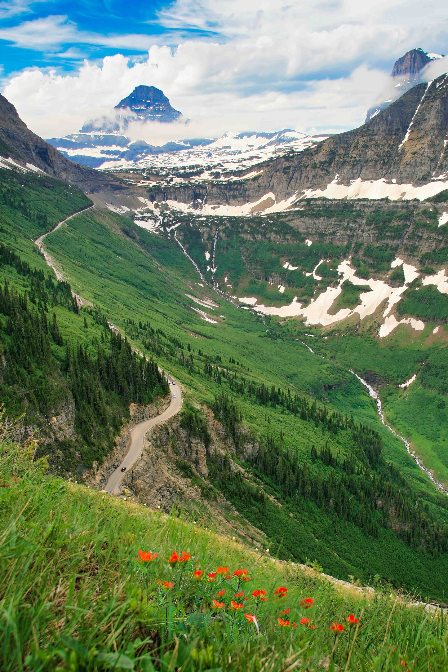 Highline Trail Glacier National Park, Going to the Sun Road, Montana Mountain Landscape, Logan Pass, Vertical Canvas Wall Art Print for Home