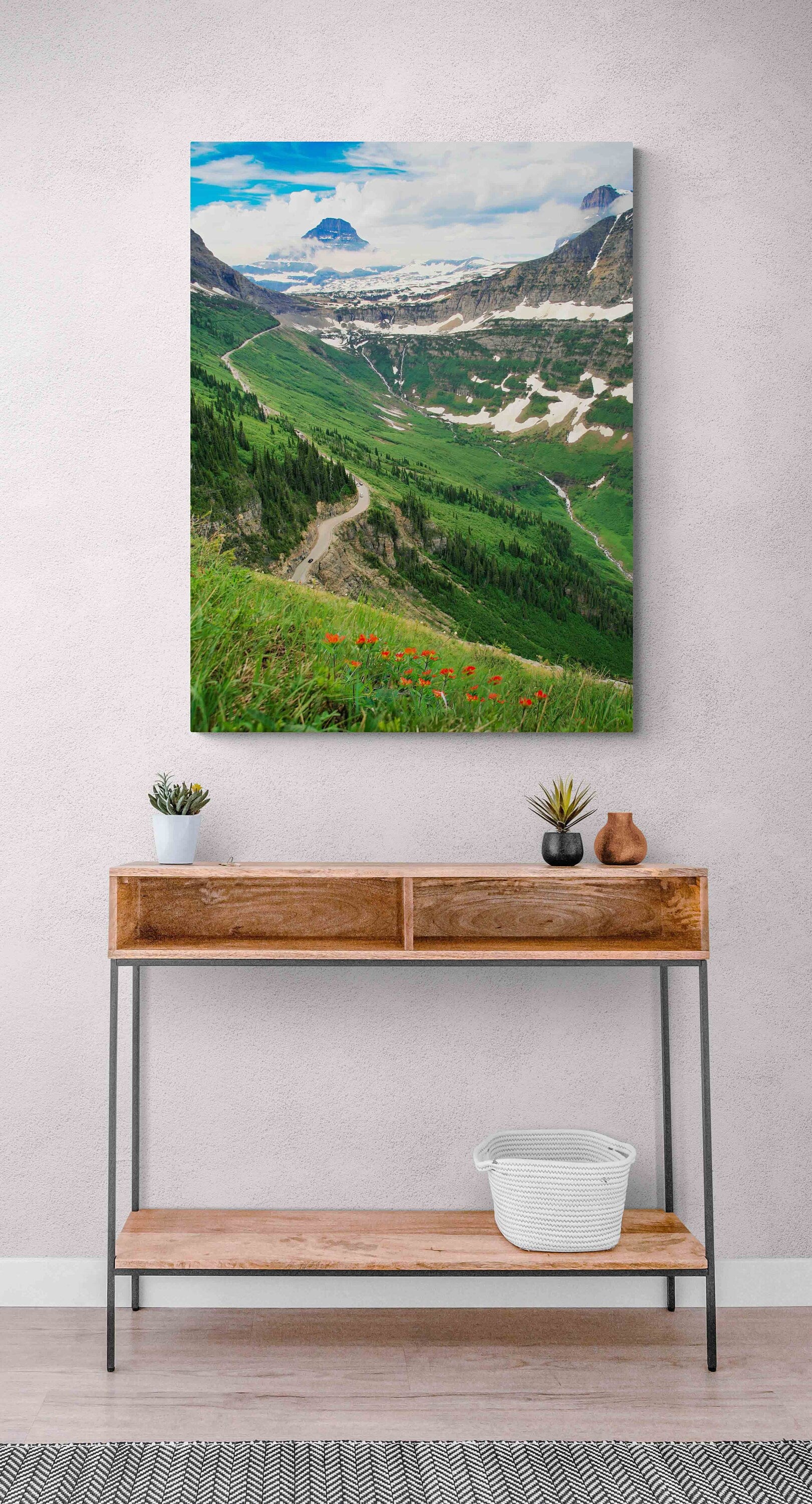 Highline Trail Glacier National Park, Going to the Sun Road, Montana Mountain Landscape, Logan Pass, Vertical Canvas Wall Art Print for Home