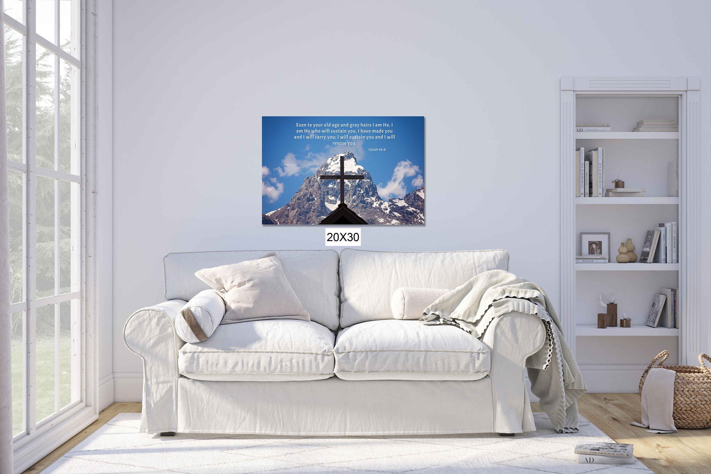 Isaiah 46:4 Christian Inspirational Wall Art, Cross on Mountain Scripture, Grand Teton Mountain National Park, Wyoming Landscape Photography