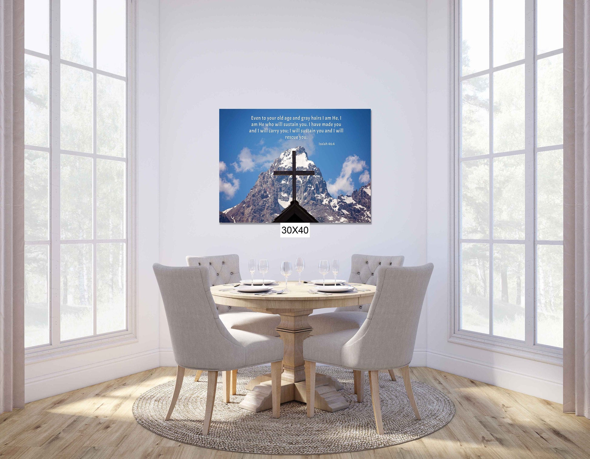 Isaiah 46:4 Christian Inspirational Wall Art, Cross on Mountain Scripture, Grand Teton Mountain National Park, Wyoming Landscape Photography